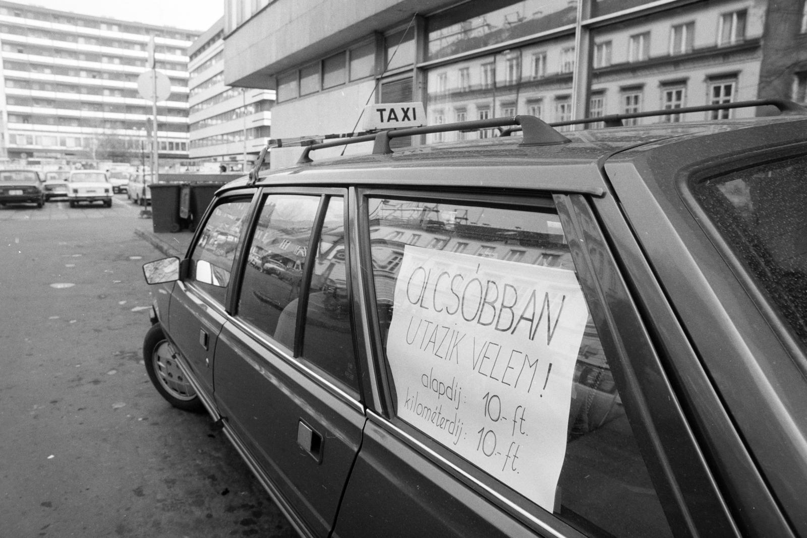 1988, Horváth Péter, taxicab, doodle, message, label, Peugeot 305, Fortepan #286157