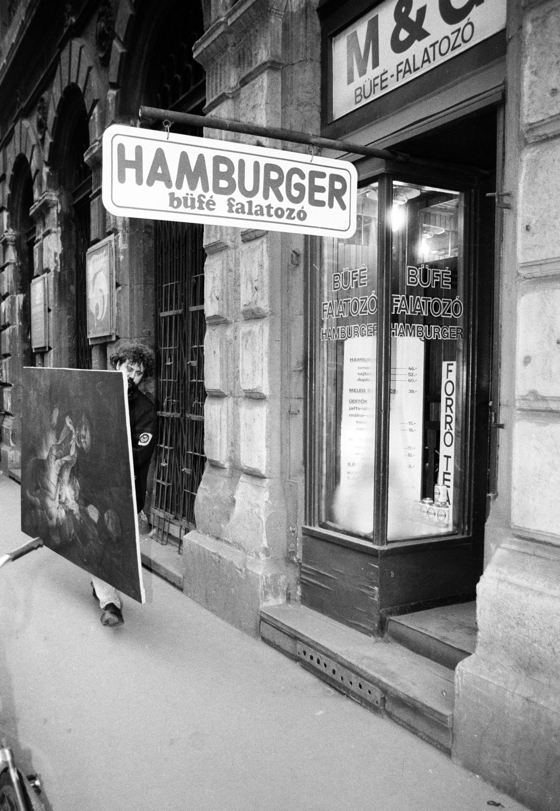 Hungary, Budapest V., Károlyi (Károlyi Mihály) utca 12., Reáltanoda utca sarok, Kőnig Frigyes festő- és grafikusművész., 1990, Horváth Péter, painting, buffet, Budapest, Fortepan #286171