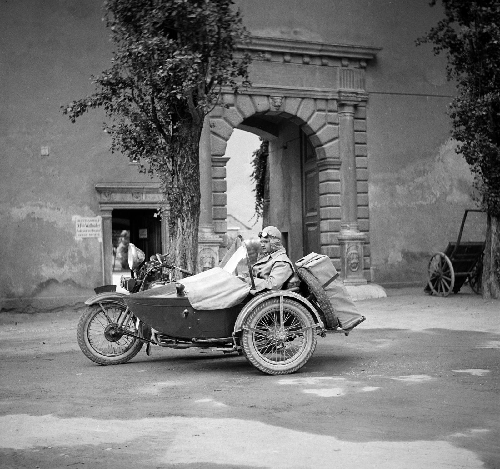 1934, Kieselbach Tamás, motorcycle with sidecar, Fortepan #286388