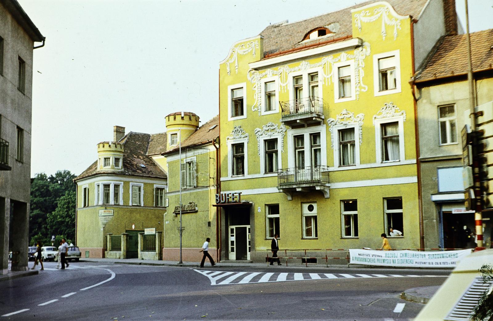 Slovakia, Piešťany, Rázusova ulica, szemben keresztbe a Winterova ulica és ott az Antal Villa., 1973, Kozák, colorful, Fortepan #286839