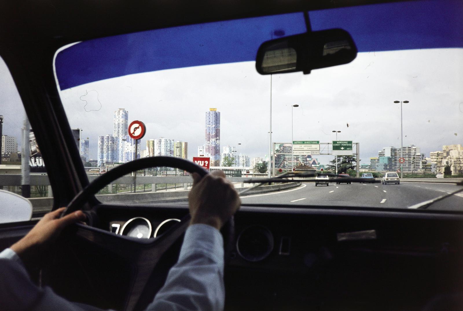 France, Nanterre, La Défense üzleti központ Párizs elővárosában., 1977, Szomolányi József, highway, vehicle interior, Fortepan #287366