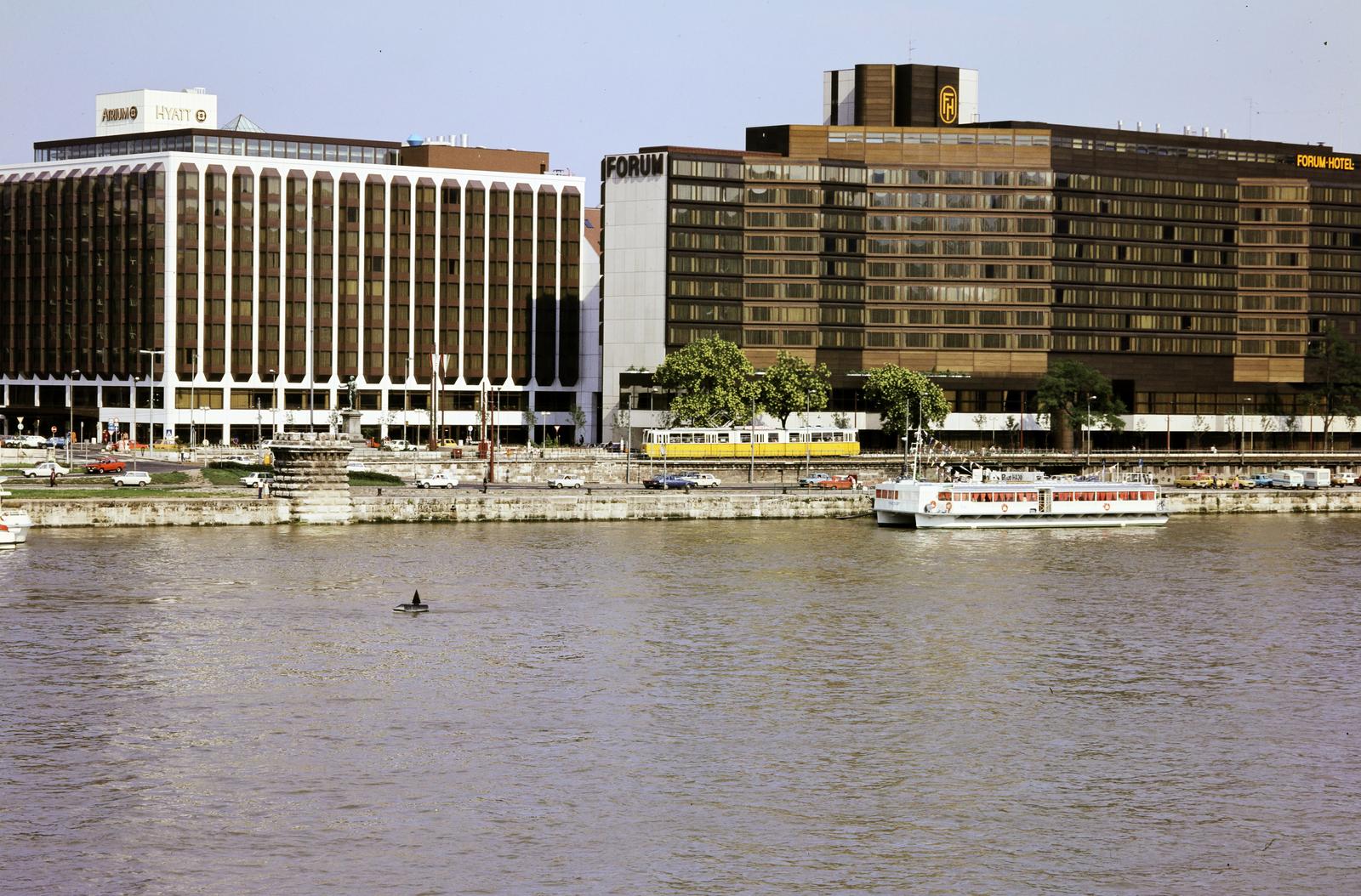 1987, Saphier Herbert, tram, hotel, colorful, Danube, ship, Fortepan #287395