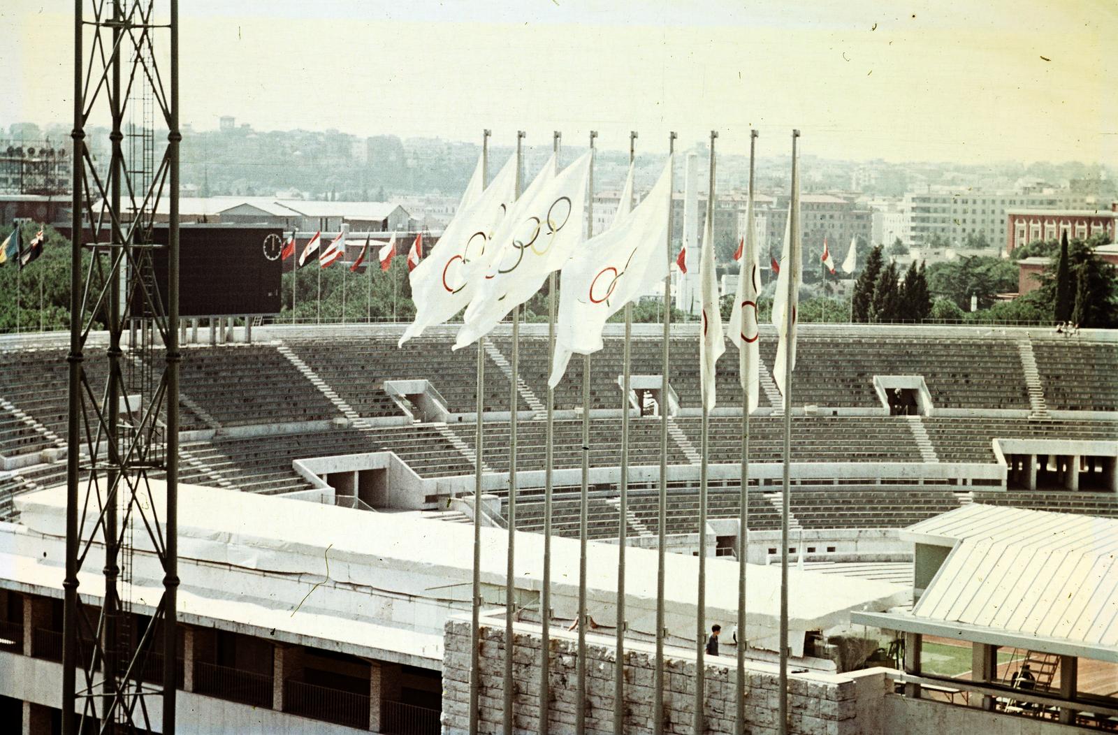 Italy, Rome, Olimpiai Stadion (Stadio Olimpico di Roma)., 1960, Csaba László örökösei, stadium, olympic symbols, colorful, Fortepan #287945