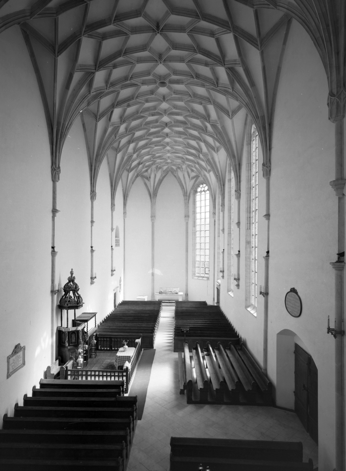 Hungary, Nyírbátor, református templom., 1967, Építésügyi Dokumentációs és Információs Központ, VÁTI, pulpit, church interior, Fortepan #28798