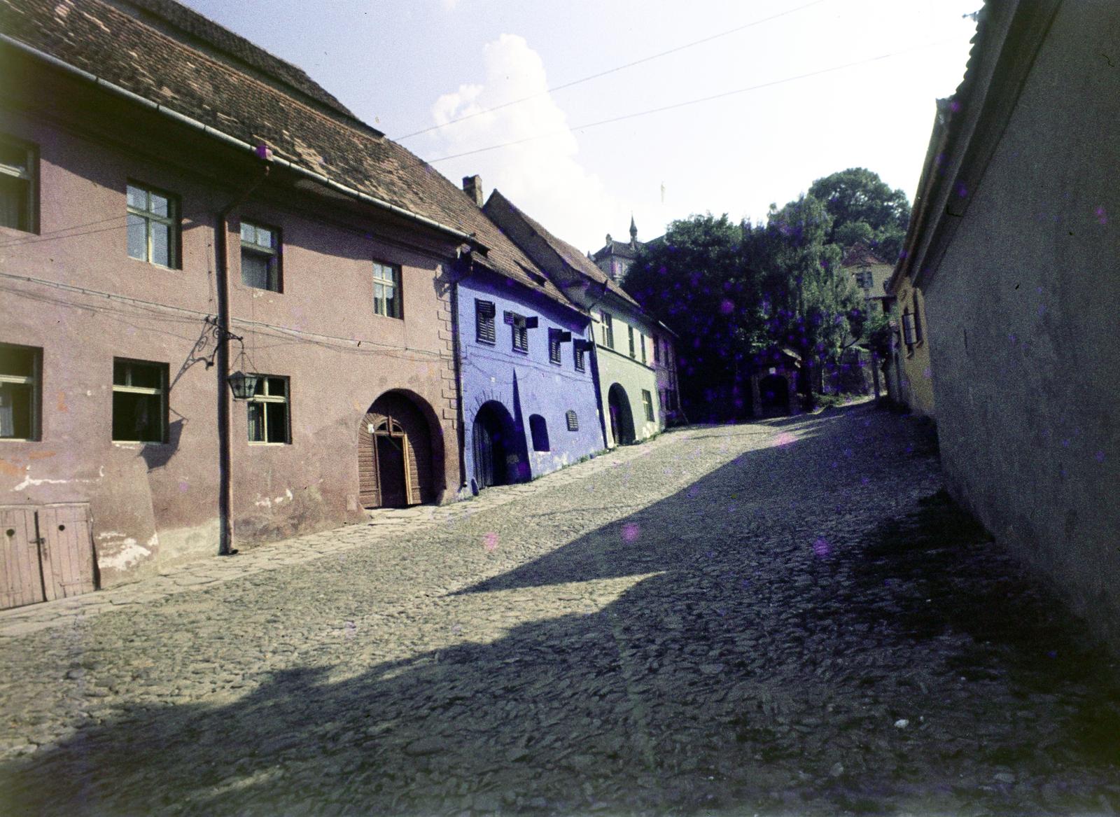 Románia,Erdély, Segesvár, Iskola utca (Strada Școlii), balra fent a Szász iskola (később Liceul Teoretic Joseph Haltrich)., 1971, Csaba László örökösei, Fortepan #288252