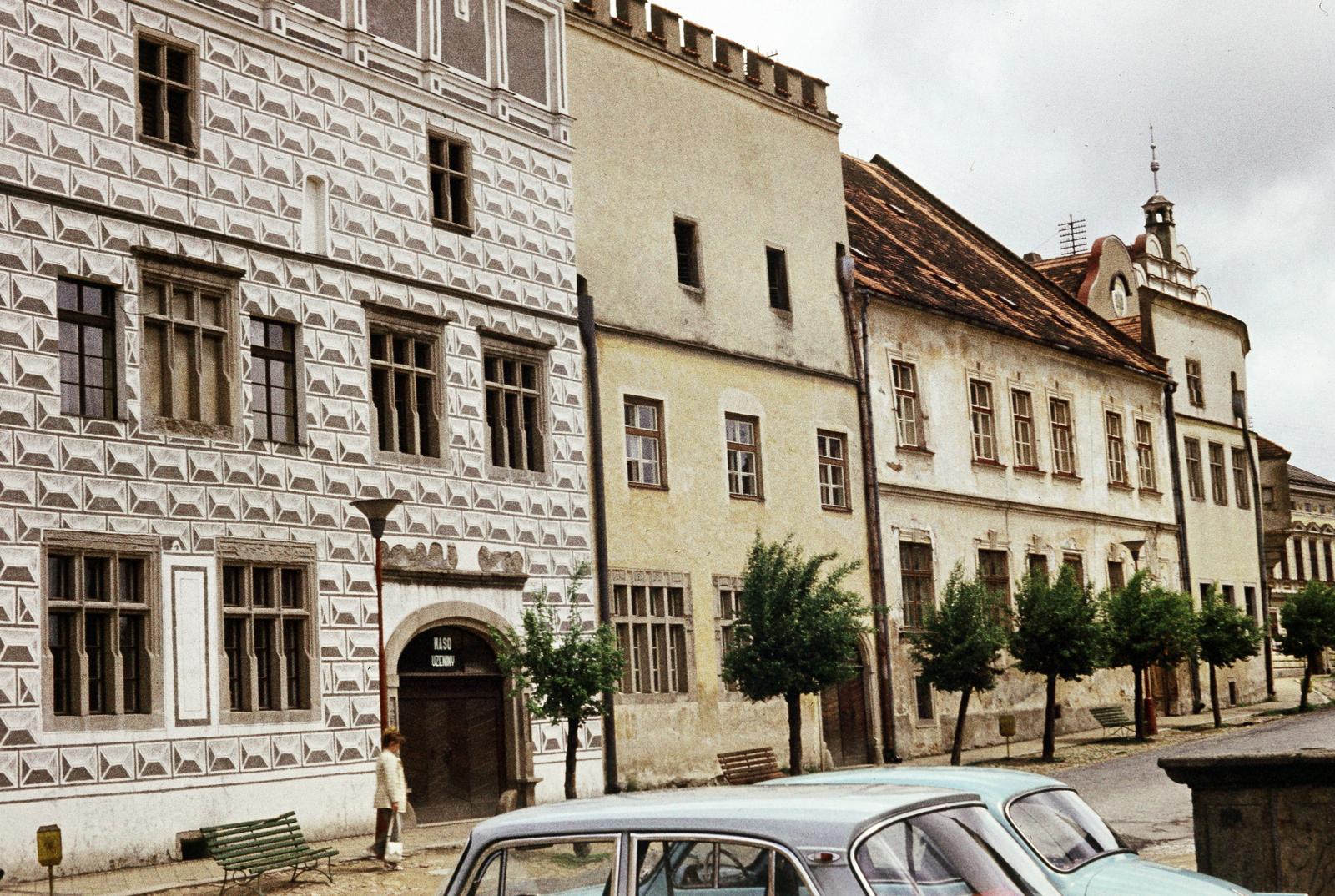 Csehország, Slavonice, Fő tér (náměstí Míru)., 1974, Csaba László örökösei, Csehszlovákia, színes, Fortepan #288309