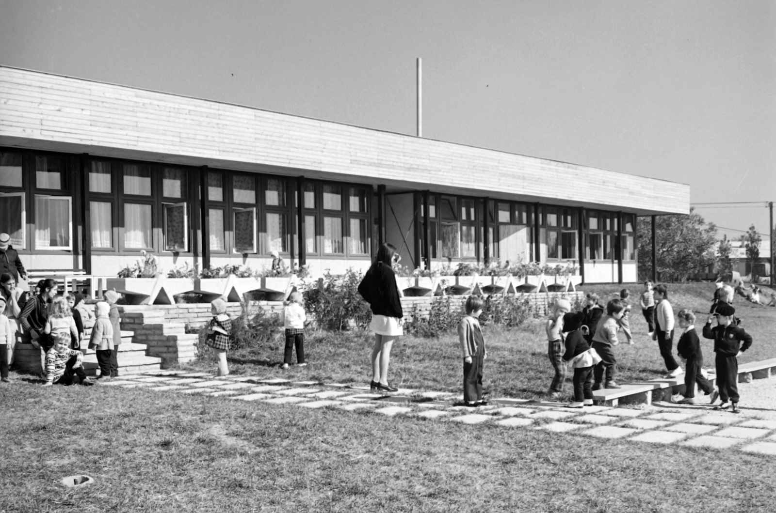 Hungary, Budapest XXII., József Attila utcai kísérleti lakótelep, Vöröskereszt utca 13., óvoda., 1973, Építésügyi Dokumentációs és Információs Központ, VÁTI, Budapest, Fortepan #28853