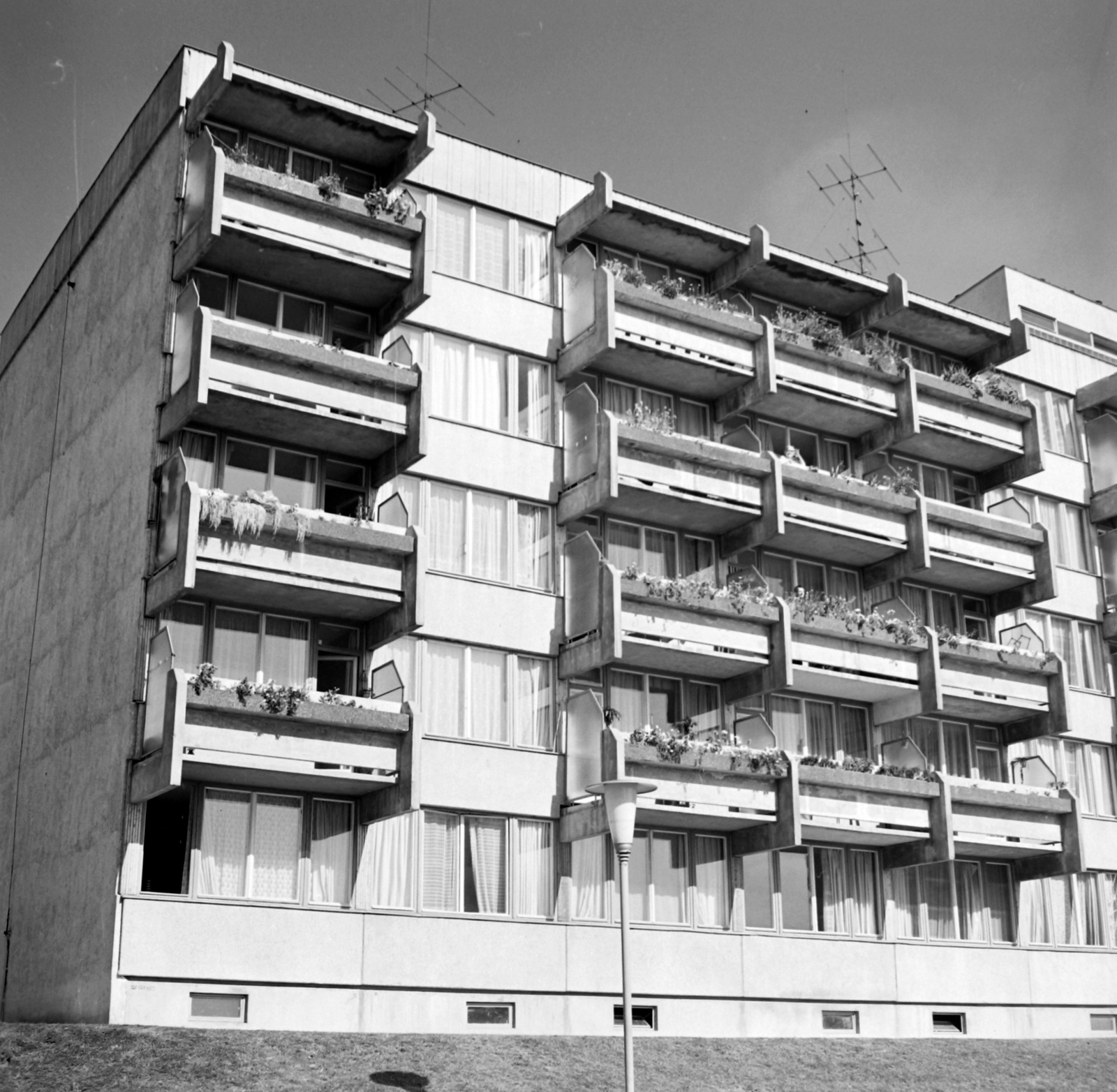 Hungary, Budapest XXII., József Attila utcai kísérleti lakótelep, a Tolcsvai utca 7. számú ház., 1973, Építésügyi Dokumentációs és Információs Központ, VÁTI, blocks, balcony, Budapest, Fortepan #28855