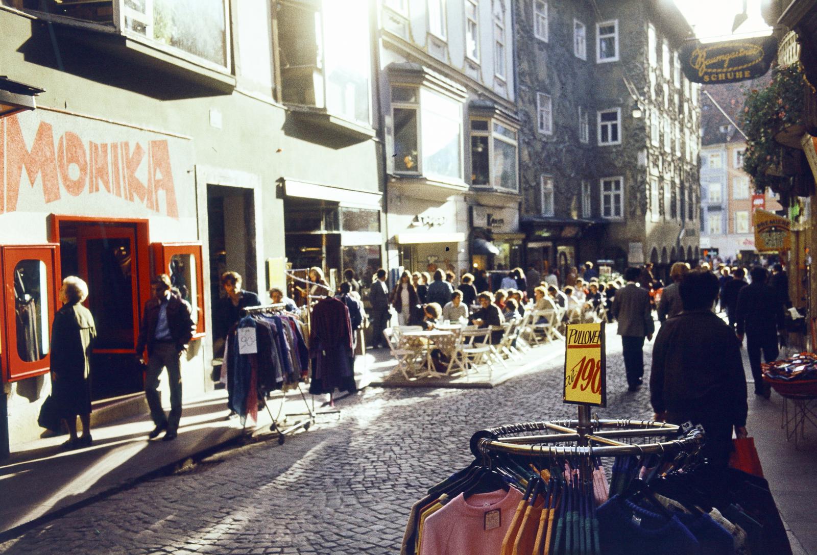 Ausztria, Graz, Sporgasse, a Färbgasse sarkától a Haptplatz felé nézve., 1981, Csaba László örökösei, Fortepan #288570