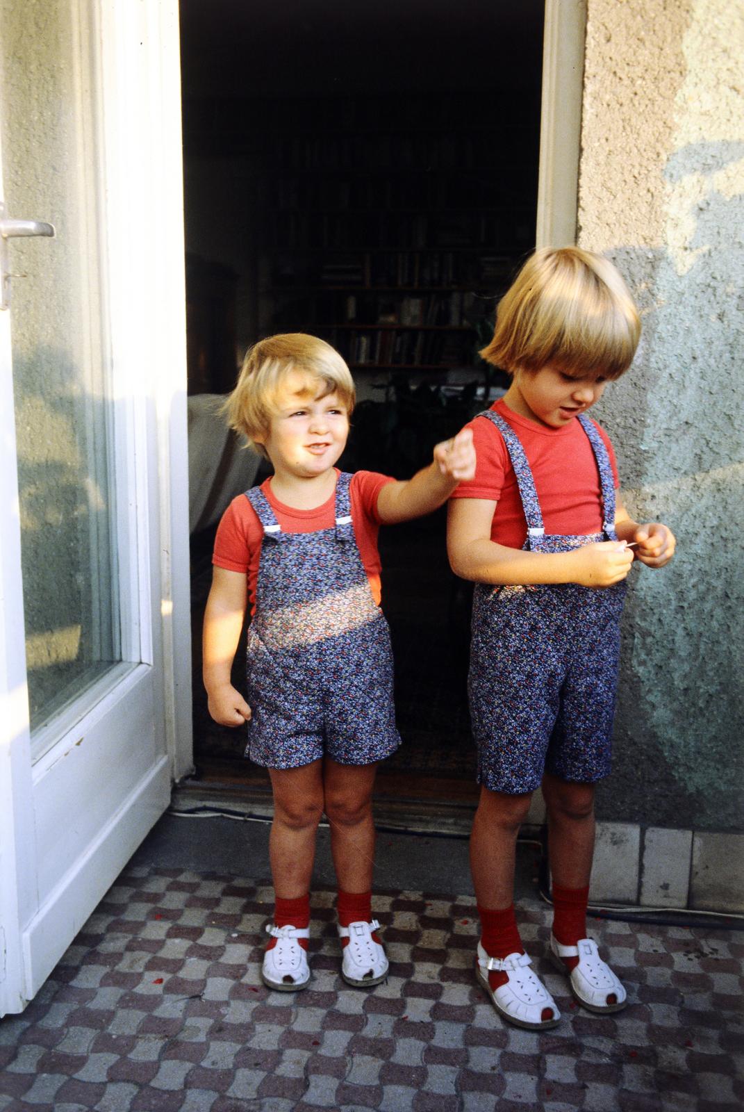 1981, Csaba László örökösei, színes, kantárosnadrág, szőkehajú, testvérek, Fortepan #288572