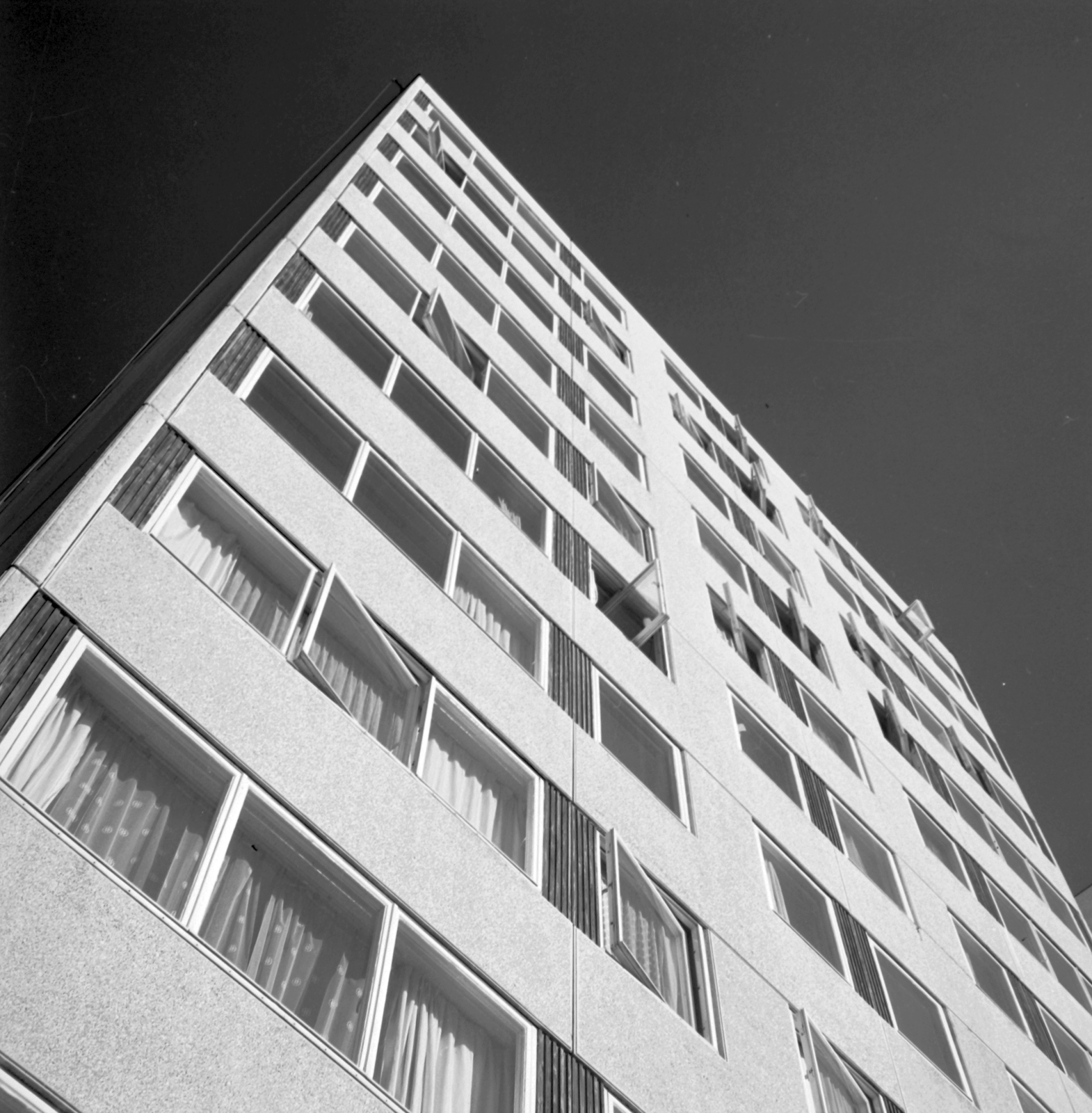 Hungary, Budapest XIV., Füredi utcai lakótelep., 1973, Építésügyi Dokumentációs és Információs Központ, VÁTI, blocks, concrete block of flats, window, Budapest, Fortepan #28858