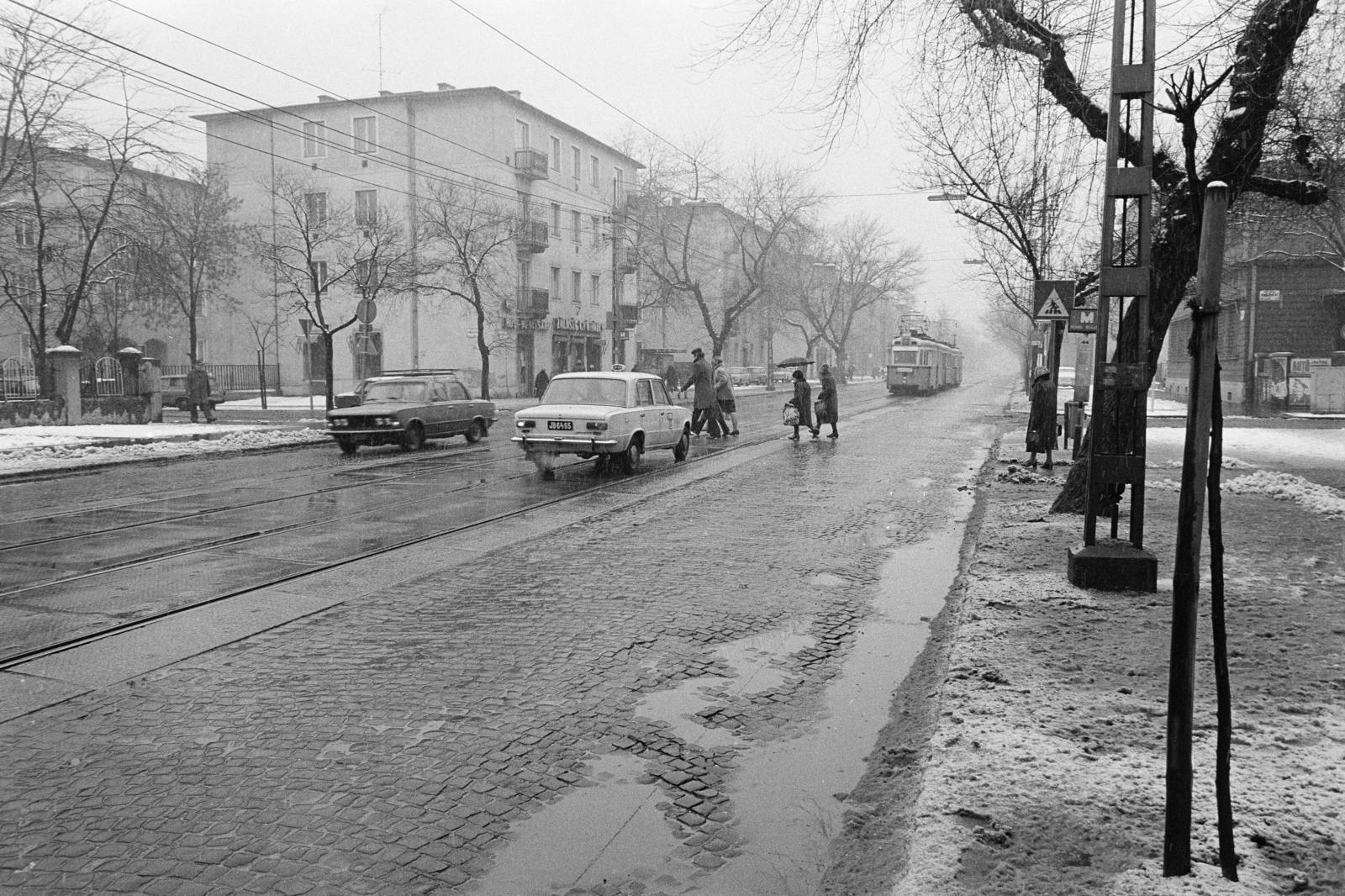 Hungary, Budapest XIV., Thököly út, villamosmegálló az Amerikai út kereszteződésénél., 1982, Prohászka Imre, Budapest, Fortepan #288790