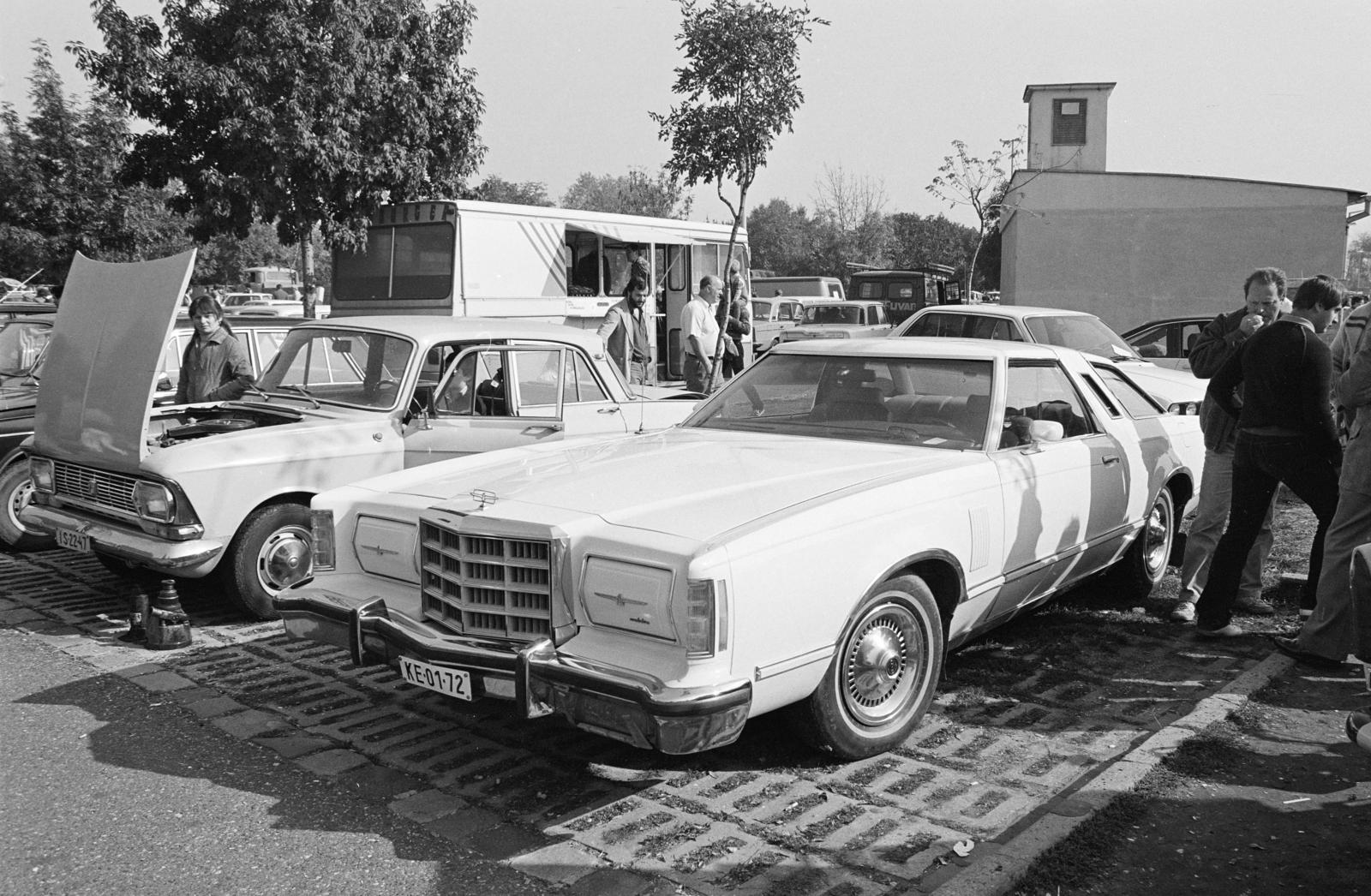 Magyarország, Budapest X., Albertirsai (Dobi István) út, használtautó-piac a BNV melletti parkolóban., 1985, Prohászka Imre, Budapest, rendszám, autópiac, Moszkvics-márka, Lincoln-márka, Fortepan #289156