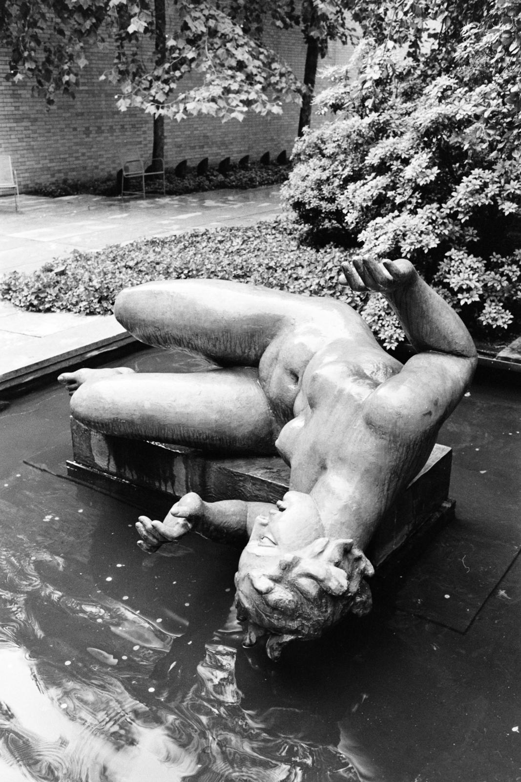Amerikai Egyesült Államok, New York, West 53 Street 11., Modern Művészetek Múzeuma (Museum of Modern Art / MoMA), Abby Aldrich Rockefeller Szoborkert. Aristide Maillol The River című szobra., 1974, Bencseky Mátyás, meztelen alak, Fortepan #289445