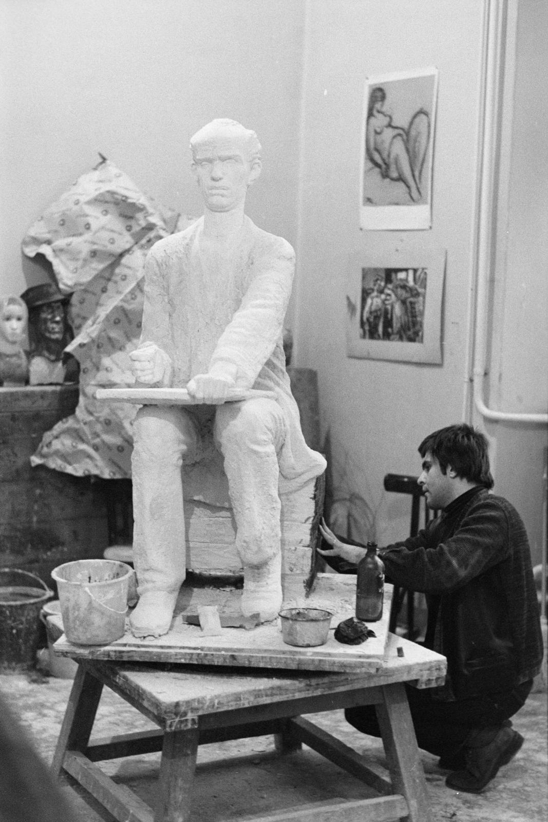 Hungary, Marosits István szobrászművész., 1979, Bencseky Mátyás, sculptor, Fortepan #289588