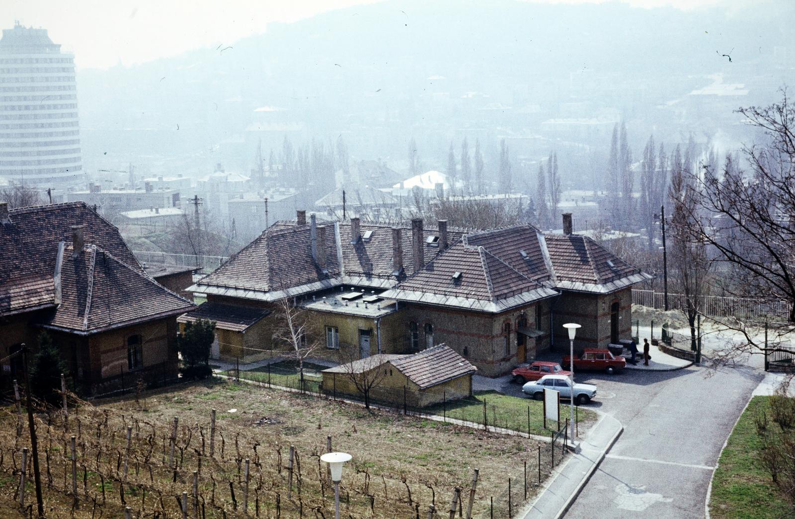 Magyarország, Budapest II., Herman Ottó utca 15., kilátás a Magyar Tudományos Akadémia Talajtani és Agrokémiai Kutatóintézetéből. Balra a Budapest körszálló látható., 1979, Bencseky Mátyás, Budapest, Fortepan #289751