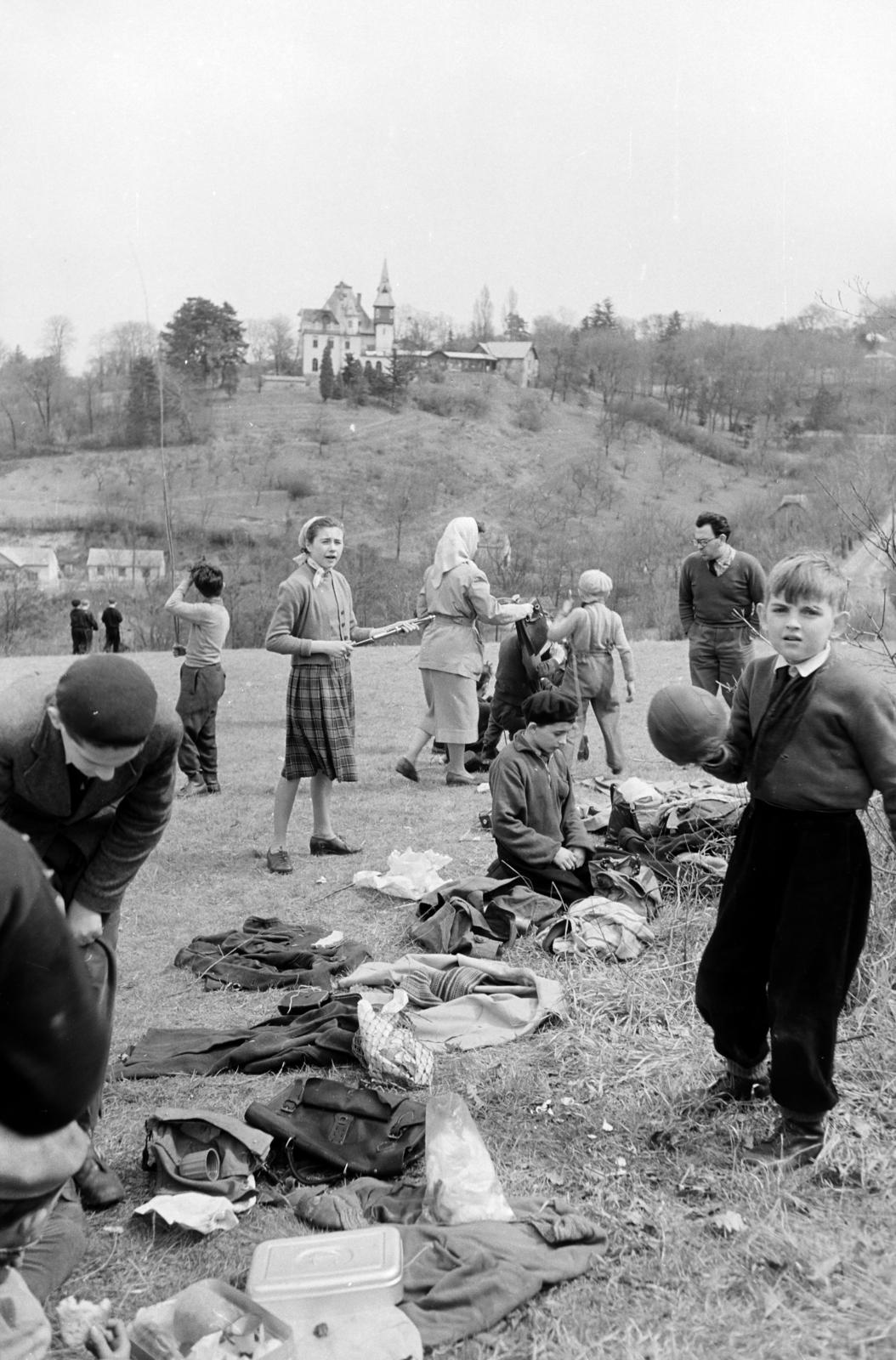 Hungary, Budapest XII., Normafa, szemben a háttérben az Alkony út 17-19. szám alatti villaépület, az egykori Alverna Szent Erzsébet női lelkigyakorlatos ház látható., 1959, Hegyvidéki Helytörténeti Gyűjtemény, Budapest, Fortepan #290361