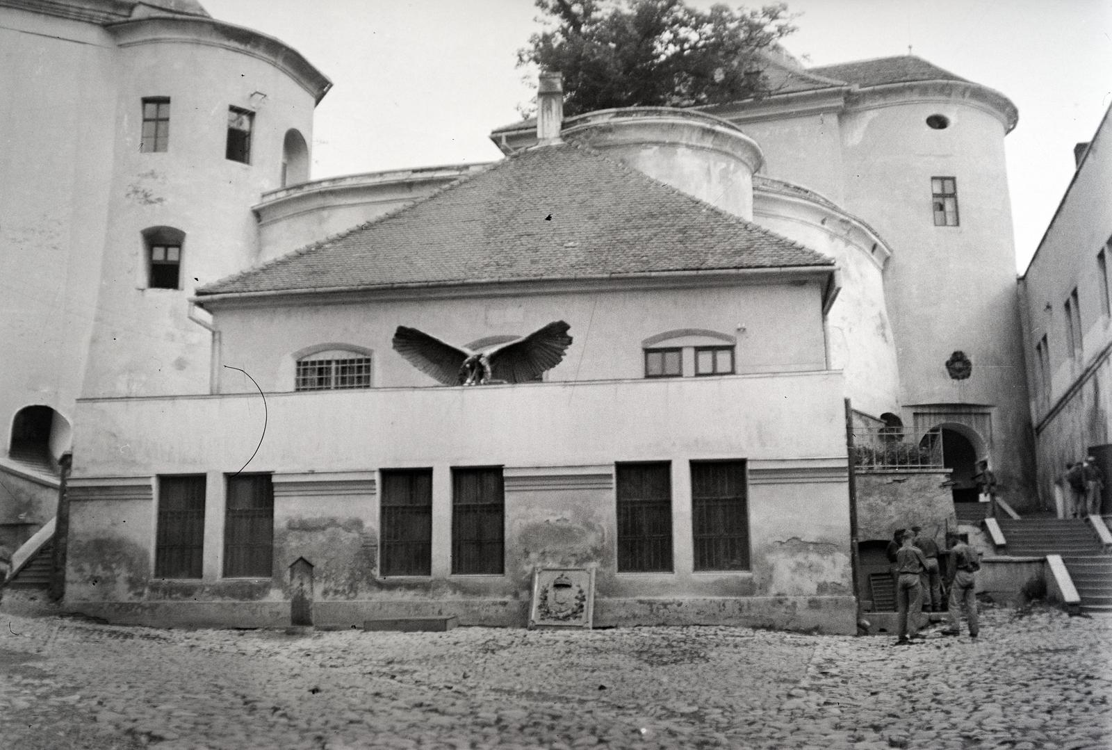 Ukrajna,Kárpátalja, Munkács, a középső vár udvara, Rákóczi tér, fenn a fellegvár középső körbástyáján az 1848-ban ültetett hársfa, a Szabadság Fája látható., 1941, Mikolay Károly, emlékhely, Fortepan #291171