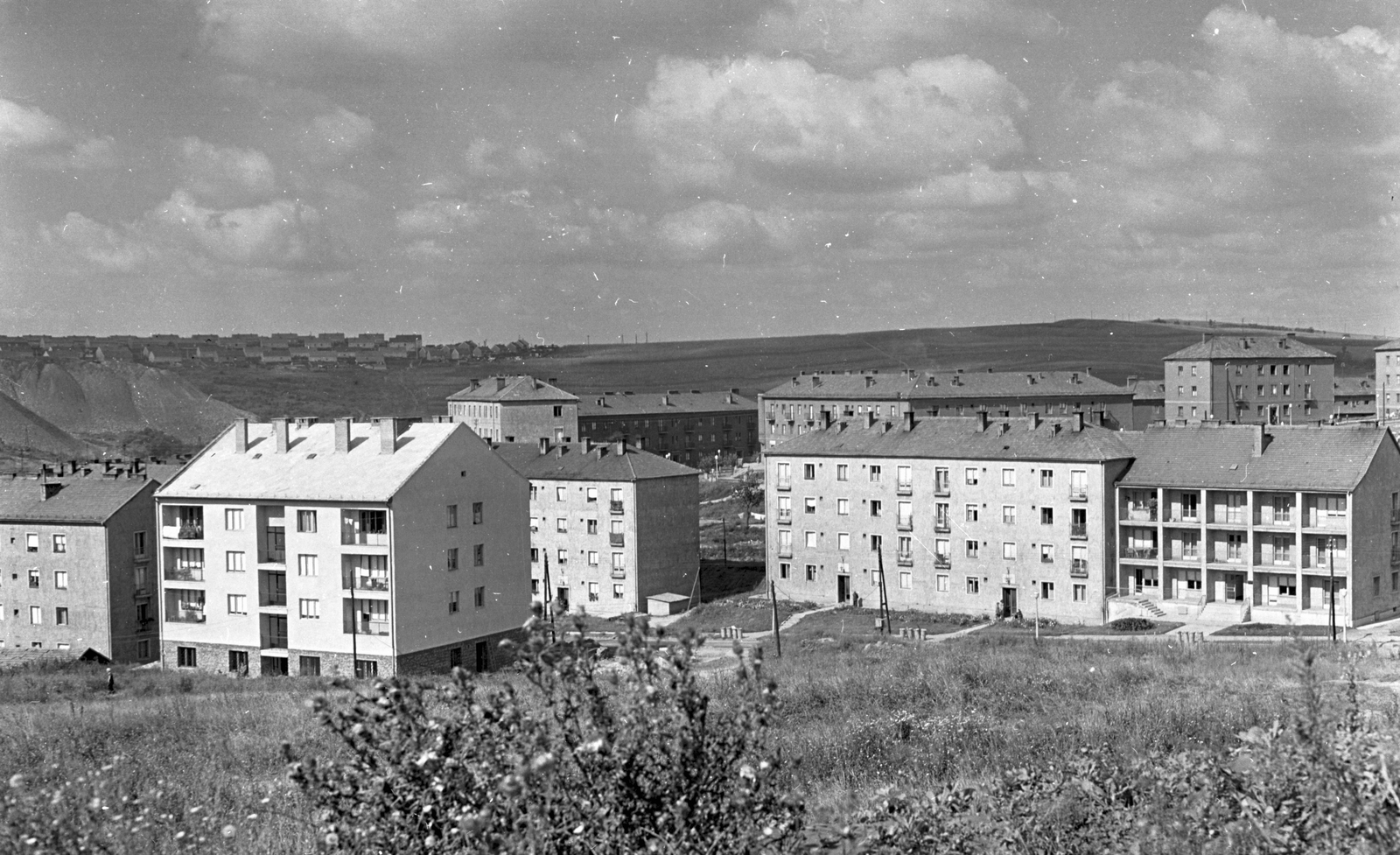 Magyarország, Komló, Kenderföld, előtérben a Tompa Mihály utca házai a Petőfi utca irányából fényképezve., 1966, Építésügyi Dokumentációs és Információs Központ, VÁTI, lakótelep, szocreál, Fortepan #29151