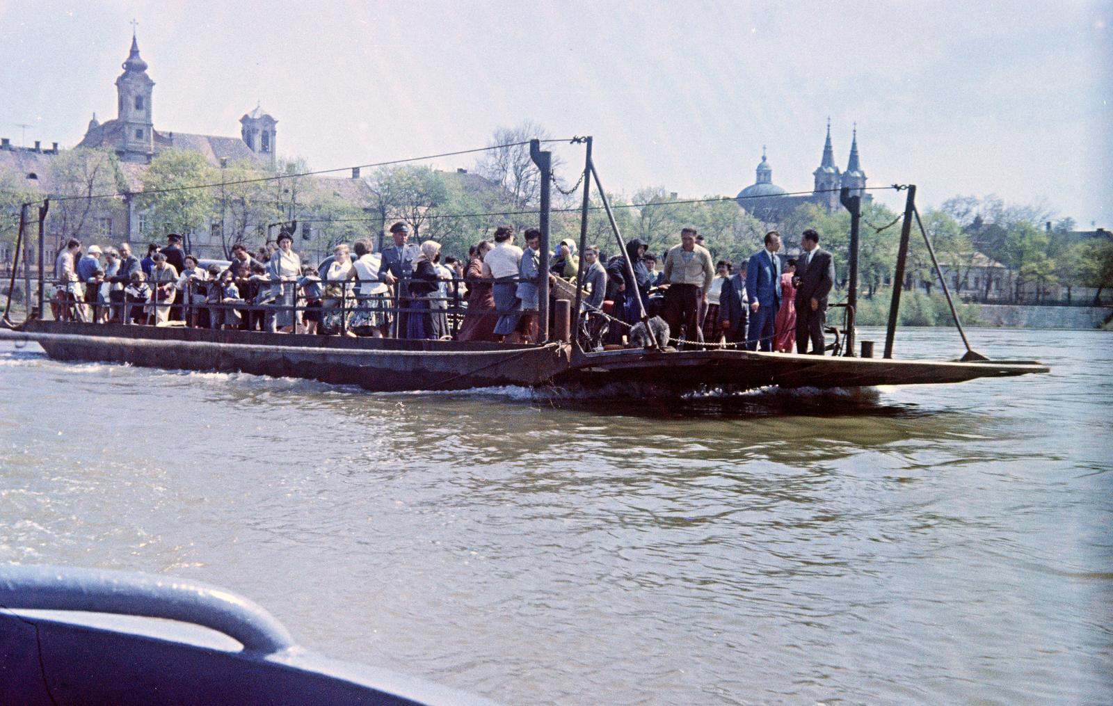 1966, Kovács Gyöngyi, Duna, komp, Fortepan #291572
