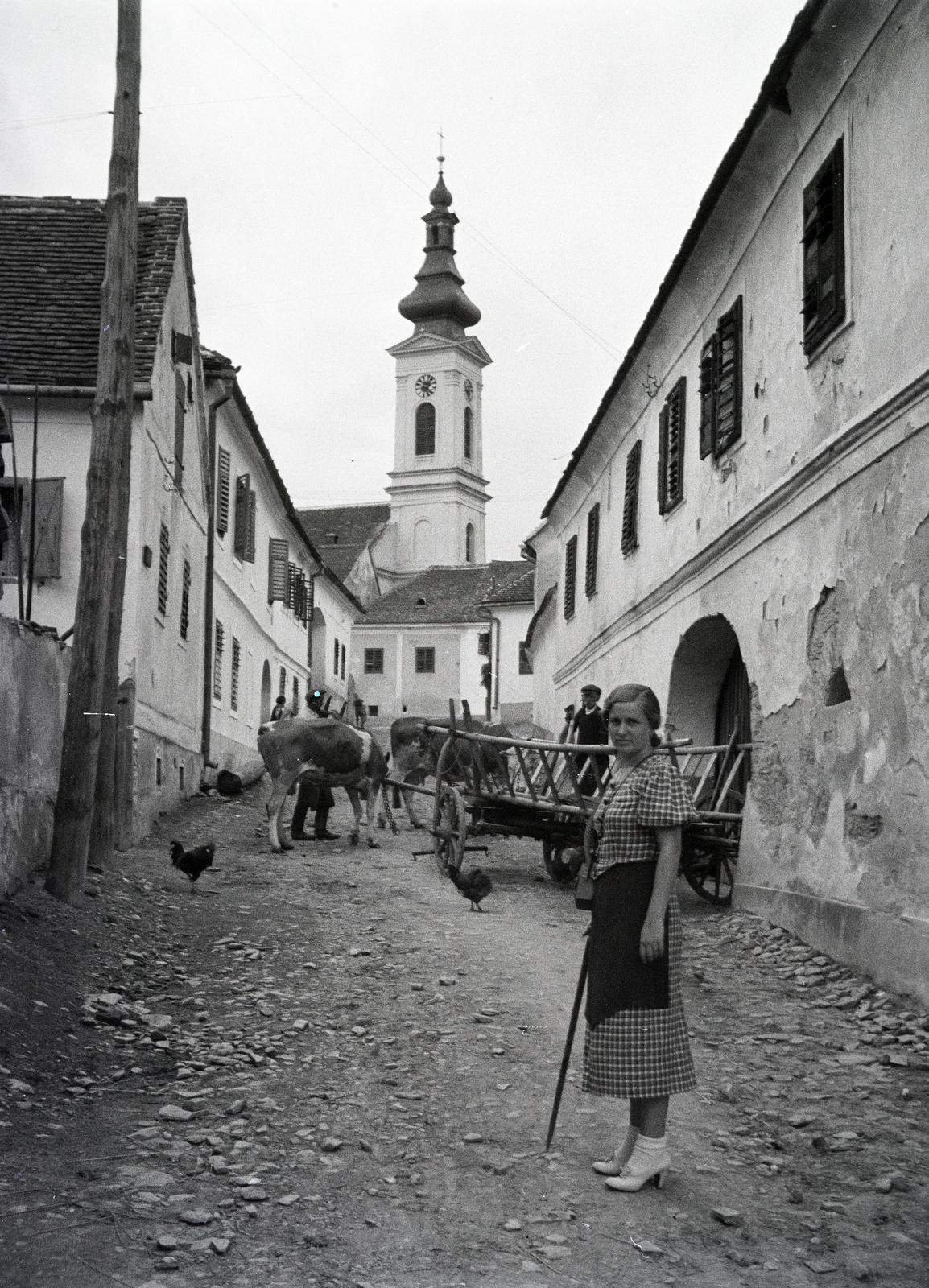 Ausztria, Városszalónak, Klinger Gasse, szemben az 1782 és 1796 között épült evangélikus templom., 1936, Nagy Emese, Fortepan #291840