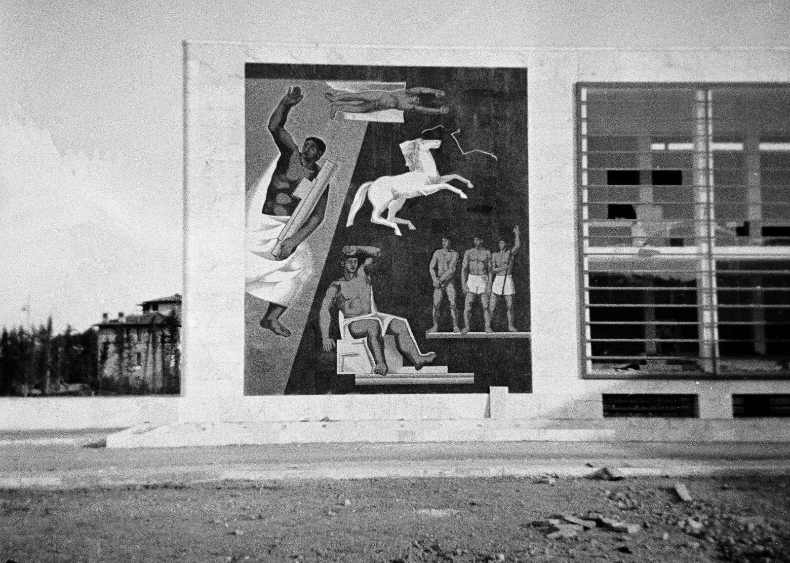 Olaszország, Róma, Foro Italico, Accademia di scherma / Casa delle armi. A mozaik Angelo Canevari festő, illusztrátor, díszlettervező és mozaikművész munkája., 1935, Nagy Emese, Fortepan #291885
