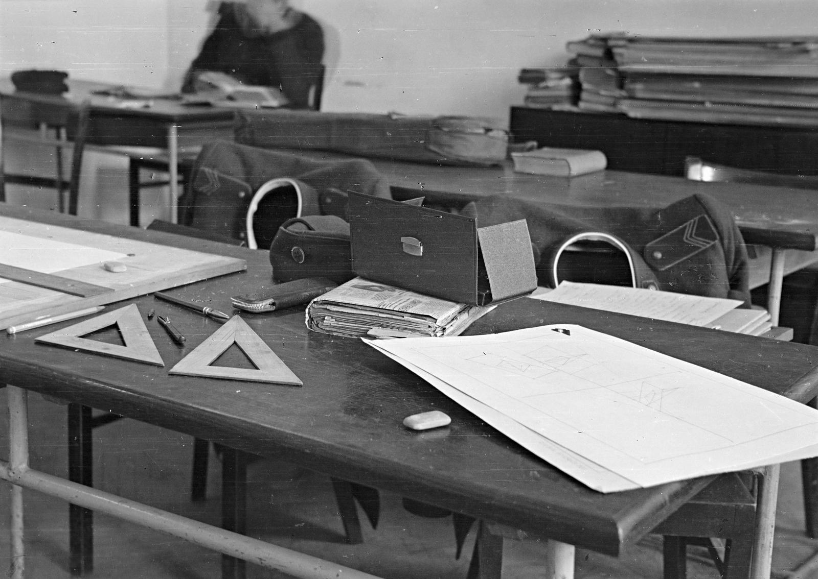 1956, Dusik, vonalzó, asztal, Fortepan #291985