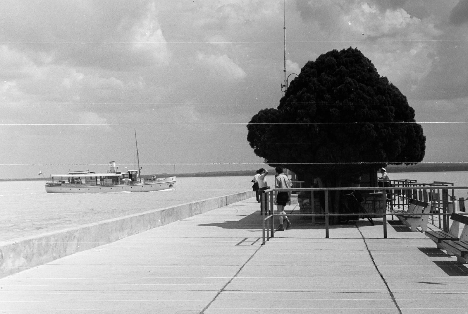 Hungary,Lake Balaton, Tihany, hajóállomás., 1965, Dusik, pier, Csobánc ship, Fortepan #292024