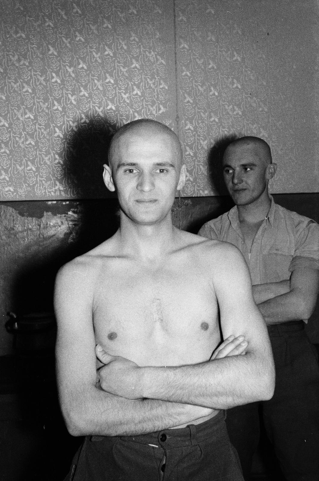 1962, Dusik, arms crossed over the chest, half-naked, bald, Fortepan #292046