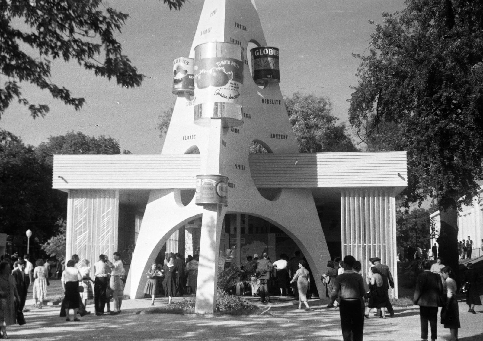Hungary, Budapest XIV., a GLOBUS Konzervgyár pavilonja., 1958, Dusik, ad, modern architecture, Budapest, Fortepan #292088