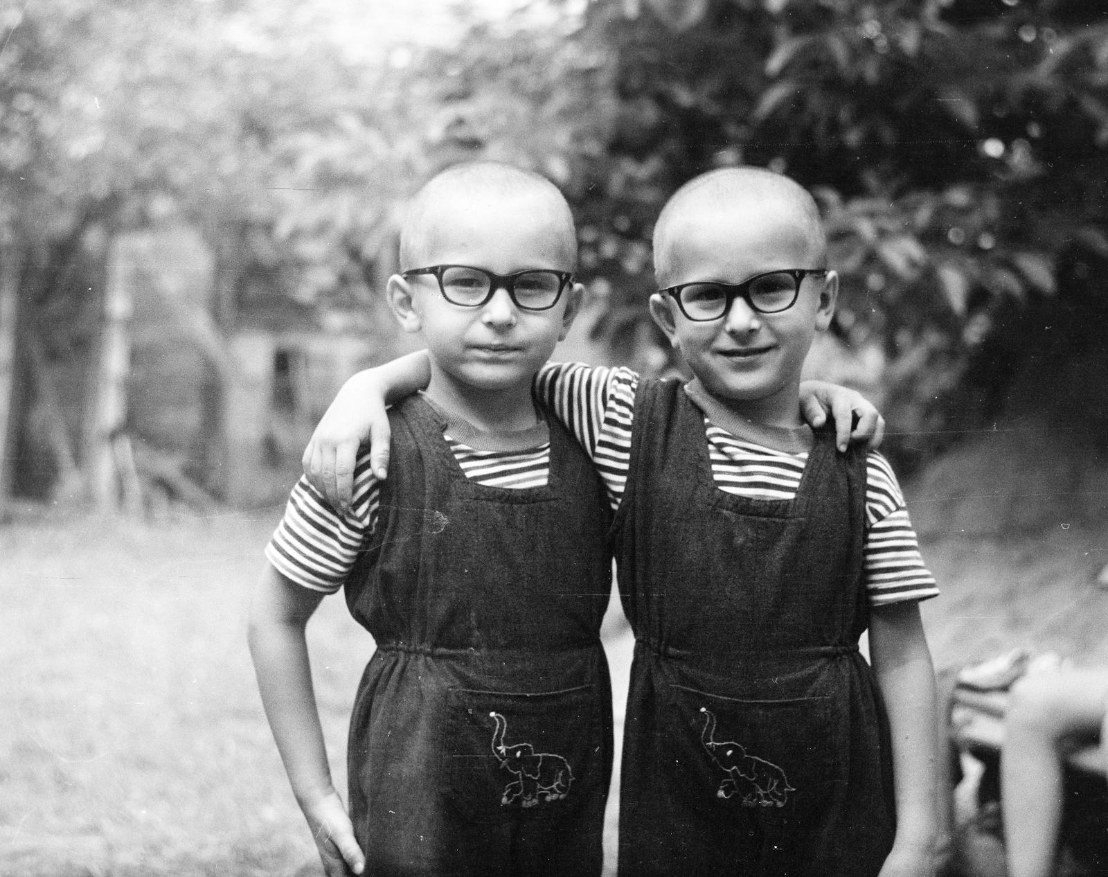 1969, Dusik, twins, kid, glasses, brothers, Fortepan #292195