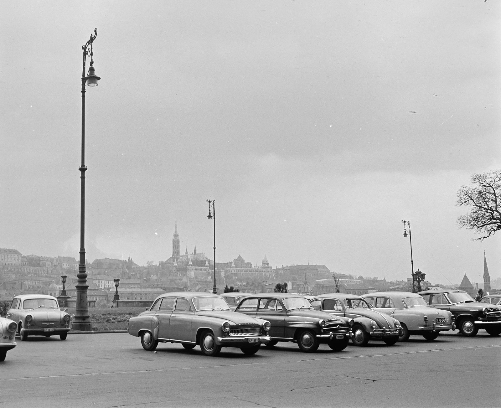 1962, Inkey Tibor, automobile, Wartburg-brand, Skoda-brand, Volkswagen-brand, Mercedes-brand, car park, Mercedes W120, Volkswagen Beetle, M21 Wolga, number plate, Fortepan #292660