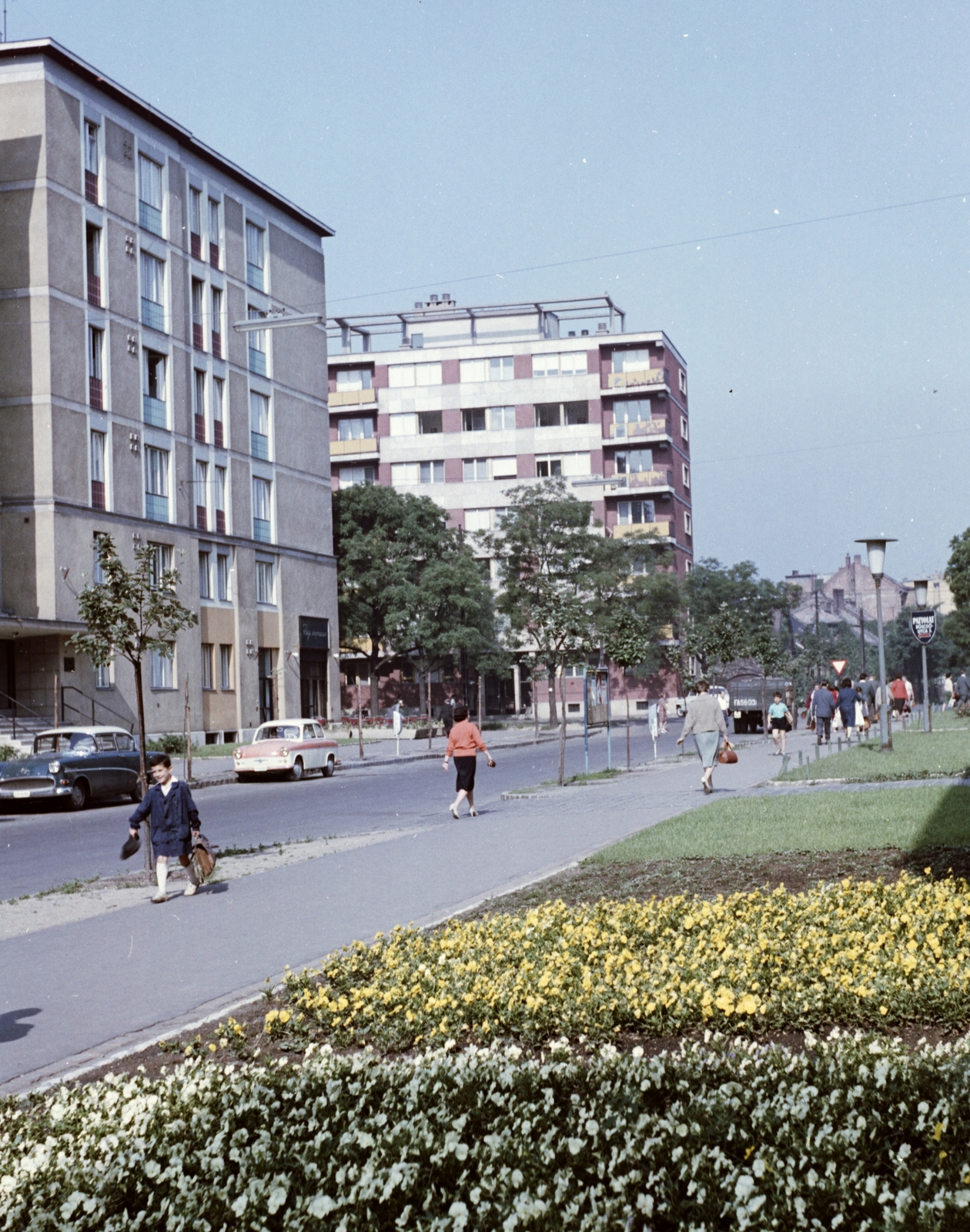 Hungary, Budapest XI., Baranyai utca a Kőrösy József utcától a Fehérvári út felé nézve., 1963, Építésügyi Dokumentációs és Információs Központ, VÁTI, colorful, Gerrman brand, Trabant-brand, Opel-brand, Budapest, Fortepan #29275