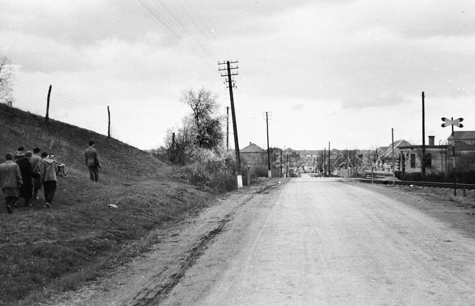 1957, Török Kálmán, vasúti átkelő, andráskereszt, Fortepan #294978