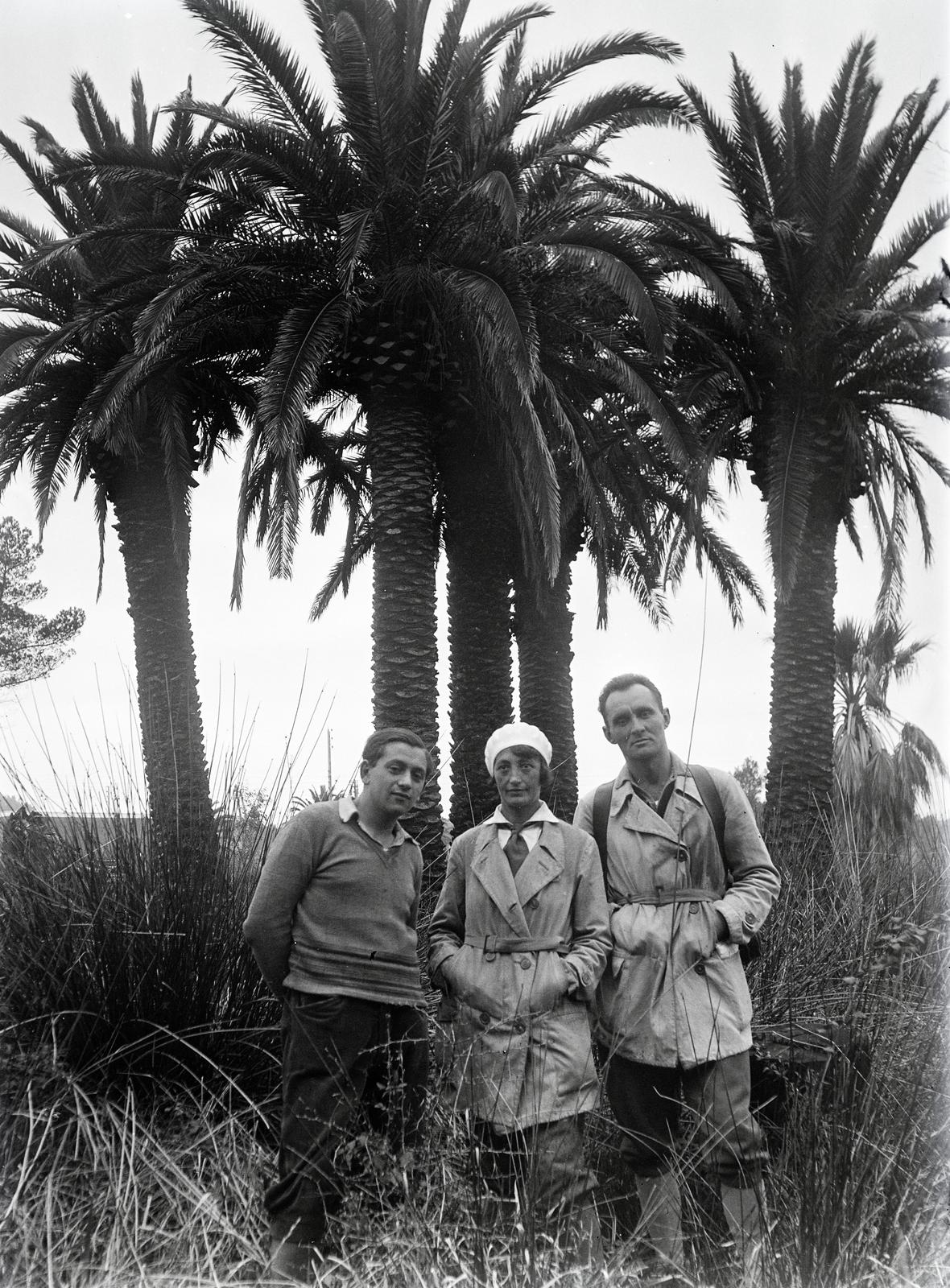 1934, Karsai Kata, three people, palm tree, Fortepan #295510