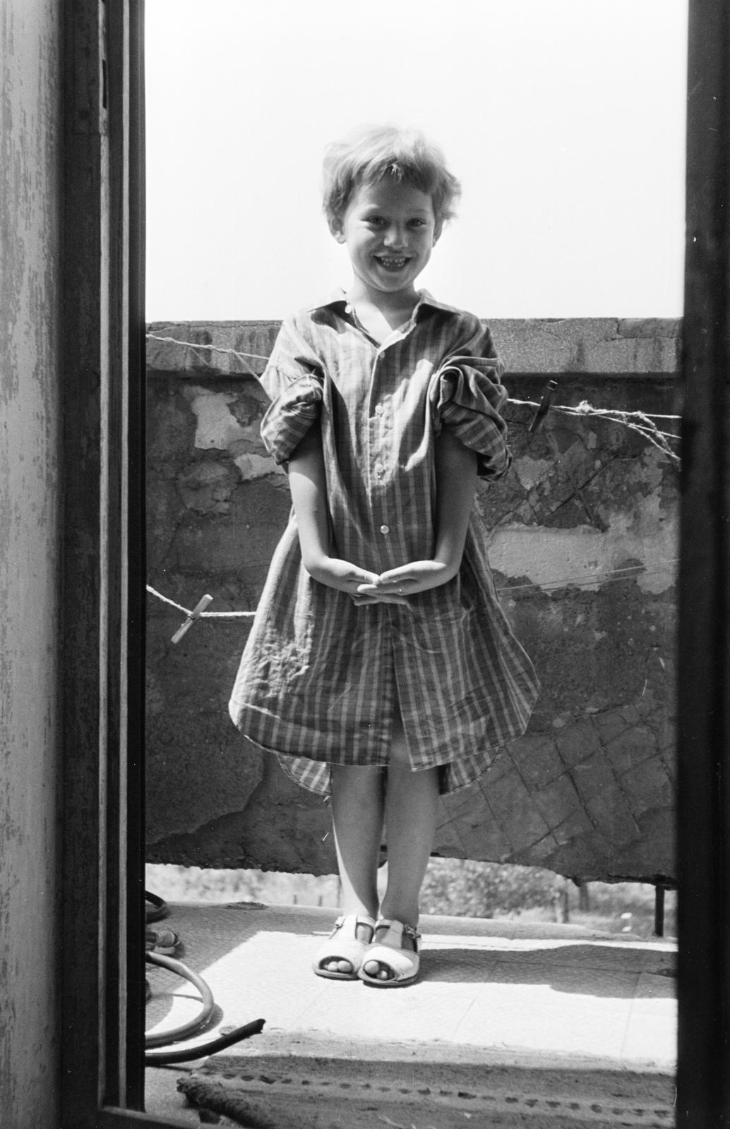 1967, Szász Gábor, Best of, smile, striped dress, girl, Fortepan #295725