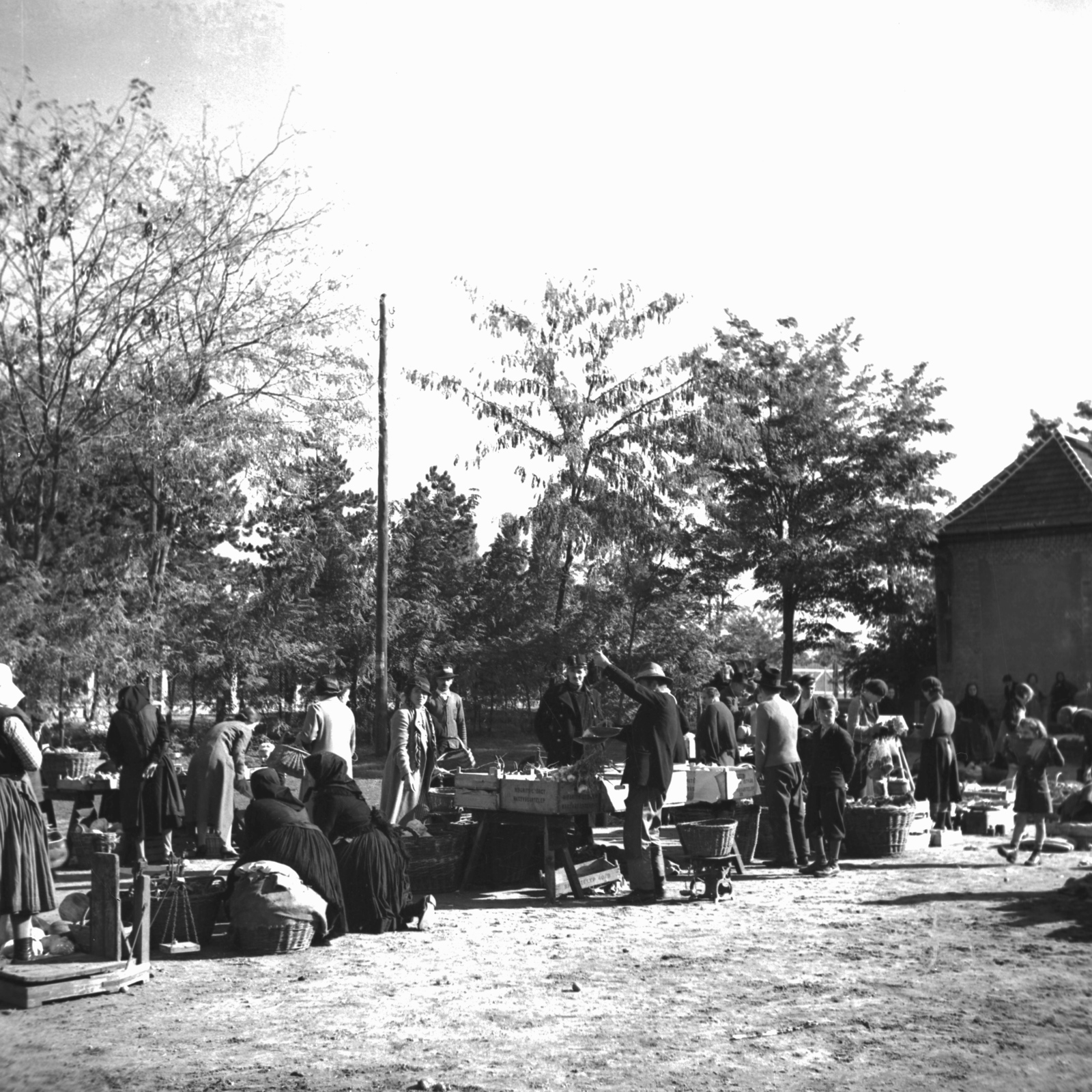 Hungary, Alag, Dunakeszi, piac a Fóti út mentén., 1938, Kölcsey Ferenc Dunakeszi Városi Könyvtár / Petanovits fényképek, market, fair, wickerwork, Fortepan #29612