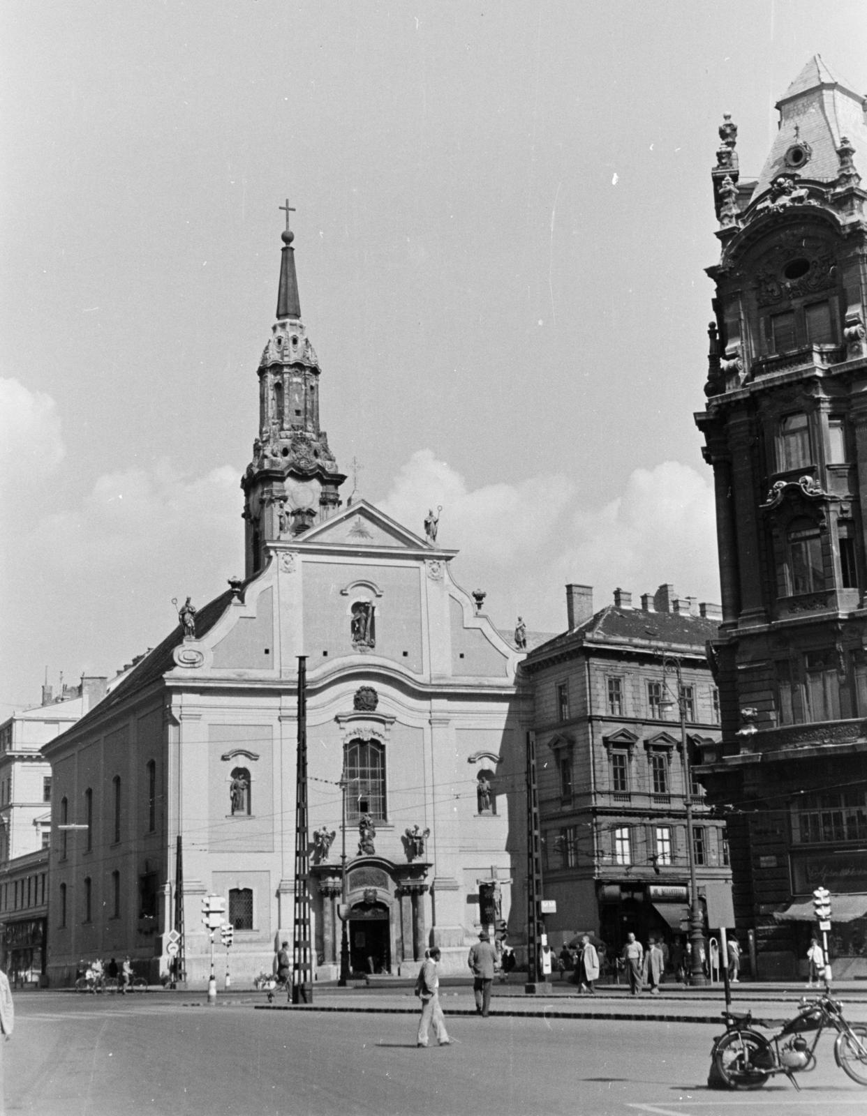 1961, Szalay János, motorkerékpár, utcakép, templom, Fortepan #301084