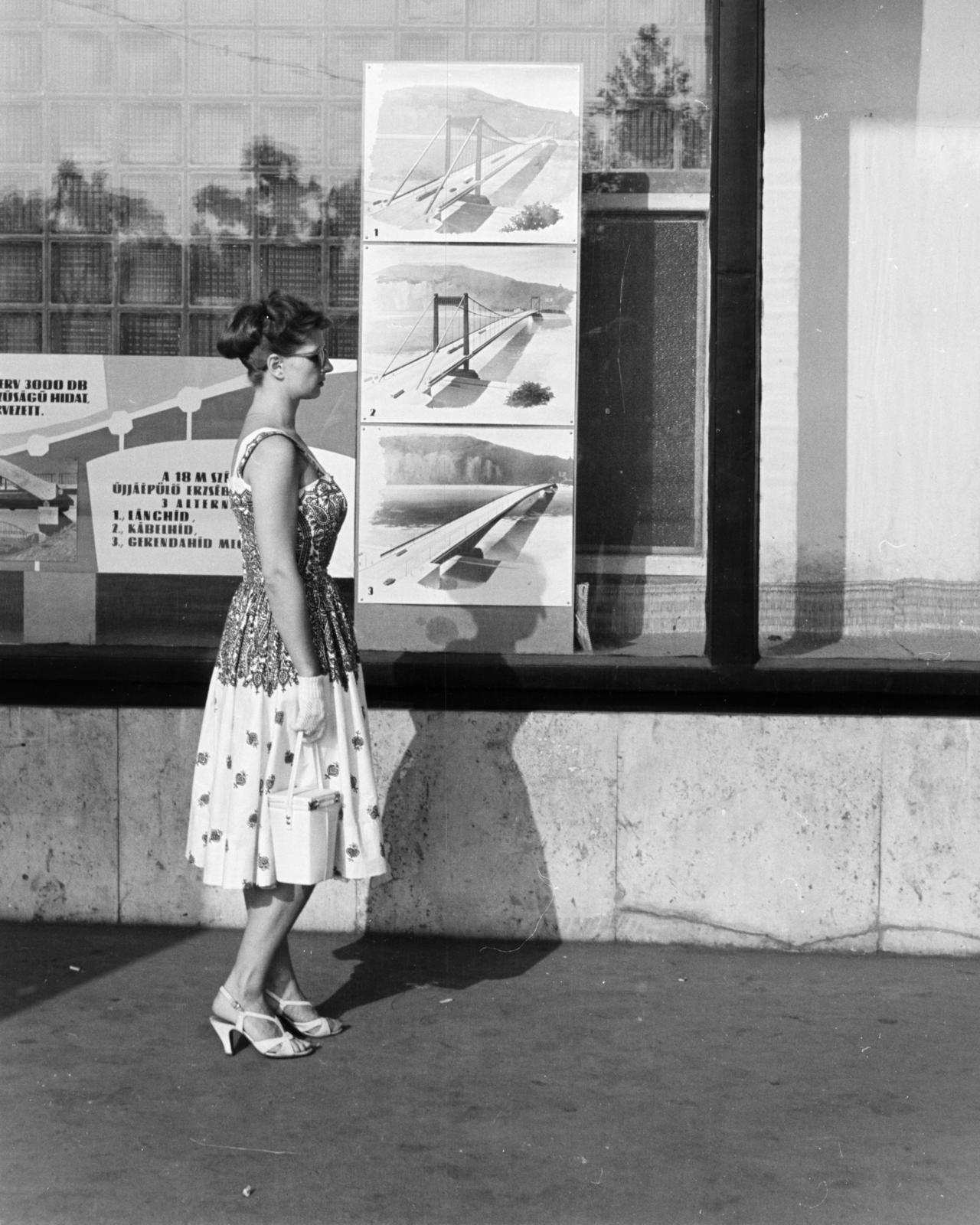 1962, Szalay János, Best of, divat, híd, nyári ruha, hídépítés, Sávoly Pál-terv, Fortepan #301182