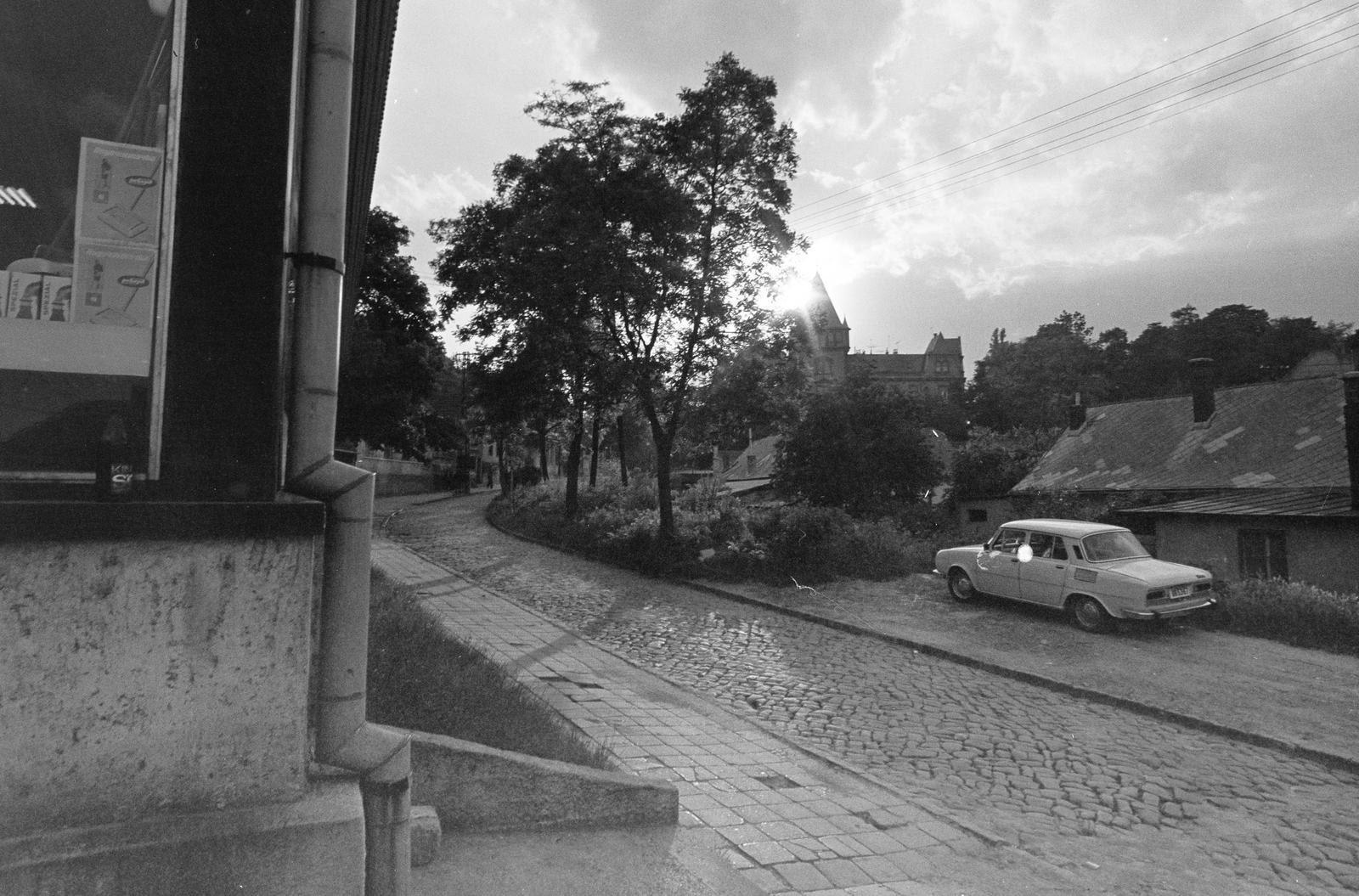 Magyarország, Budapest XXII., Budafok, Kálváriahegy utca - Péter-Pál utca sarok, háttérben a Czuba-Durozier-kastély látható., 1979, Szaller Károly, Budapest, Fortepan #301690