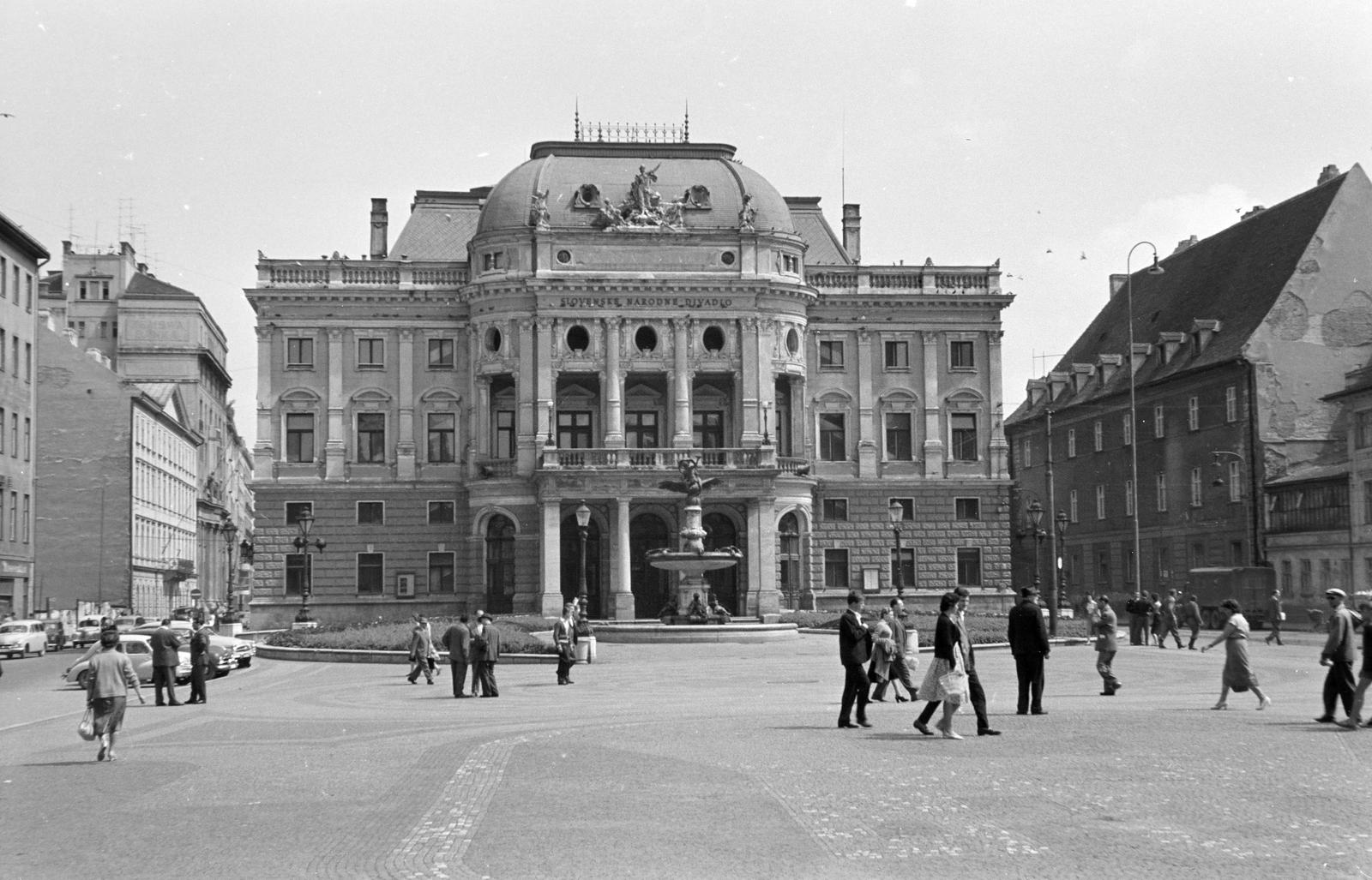 1960, Szalontai Tamás, nemzeti színház, középület, tér, díszkút, épületszobor, Fortepan #301785