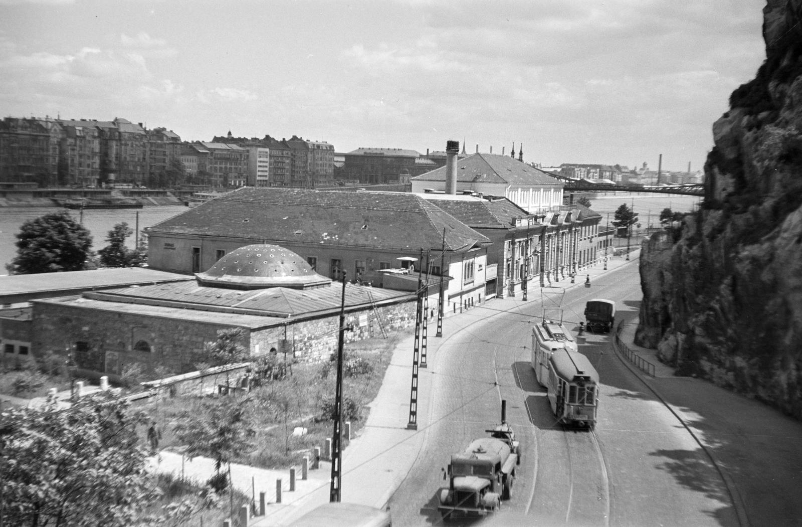 1964, Szalontai Tamás, török fürdő, villamos, látkép, Fortepan #301892