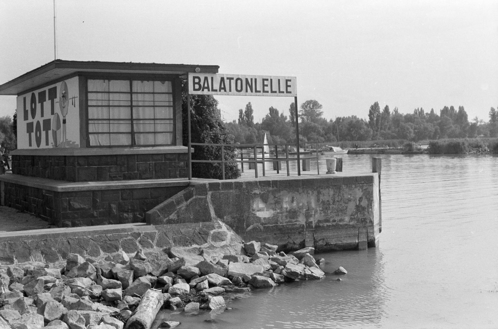 1965, Szalontai Tamás, lottery, boat station, place-name signs, ad, Fortepan #302069
