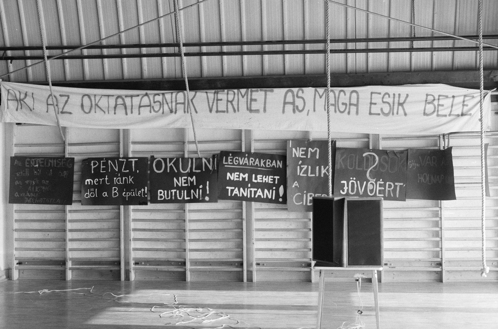 Hungary, demonstráció a felsőoktatás anyagi és tárgyi feltételeinek radikális javításáért., 1988, Szebeni András, label, politics, education, Fortepan #302306