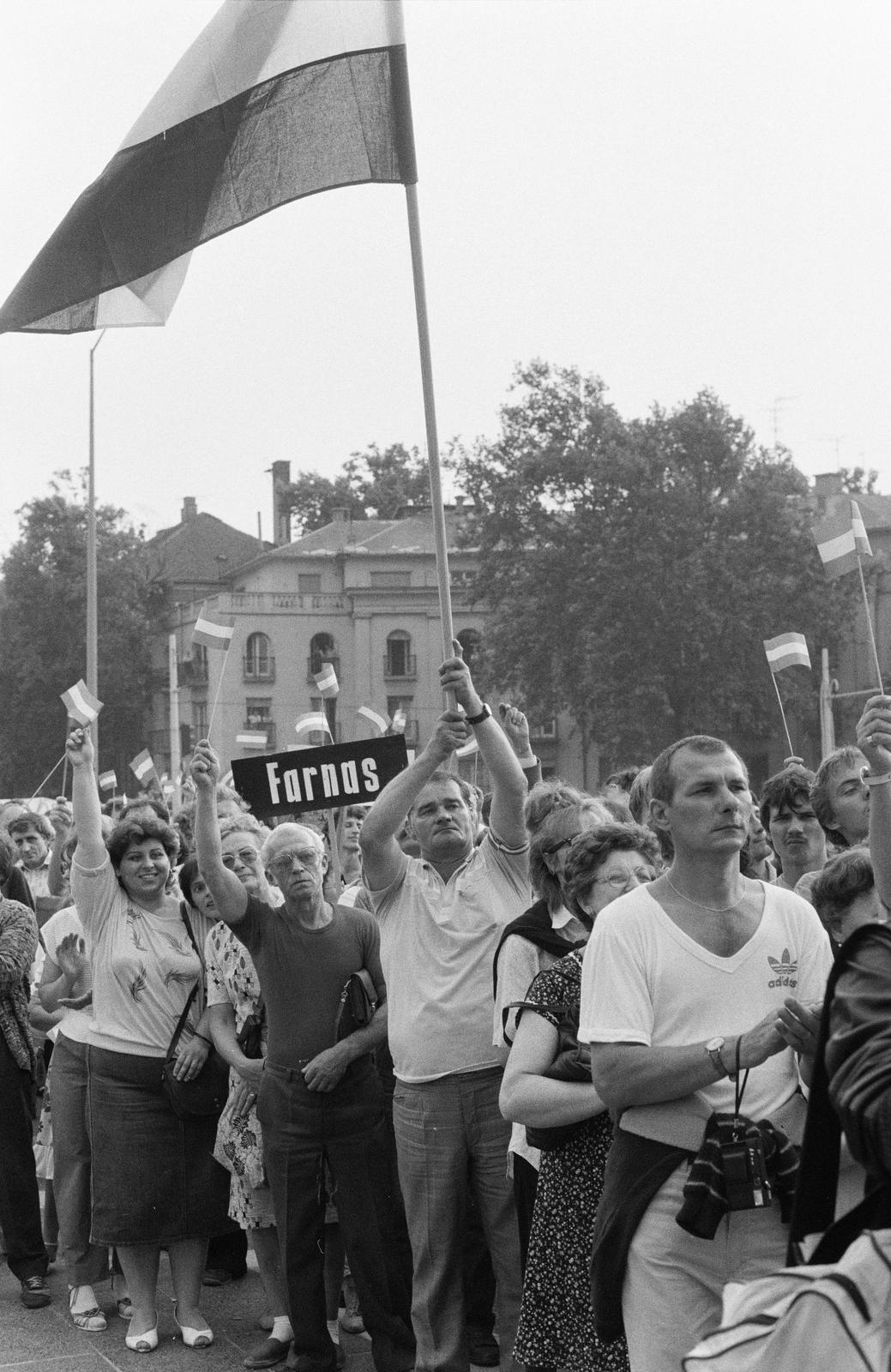 Magyarország, Budapest XIV., Hősök tere, az erdélyi falurombolás elleni tüntetés 1988. június 27-én., 1988, Szebeni András, Budapest, Fortepan #302379