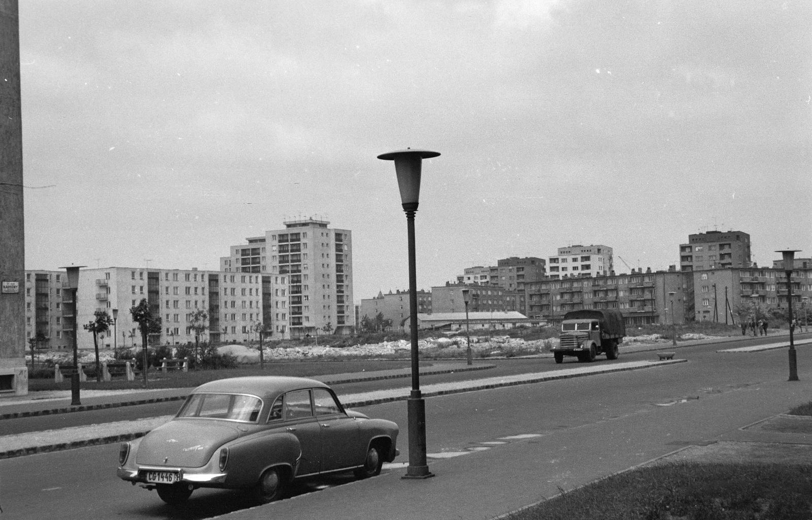 1966, Szomolányi József, utcai lámpa, lakótelep, Wartburg 311/312, rendszám, Fortepan #302660