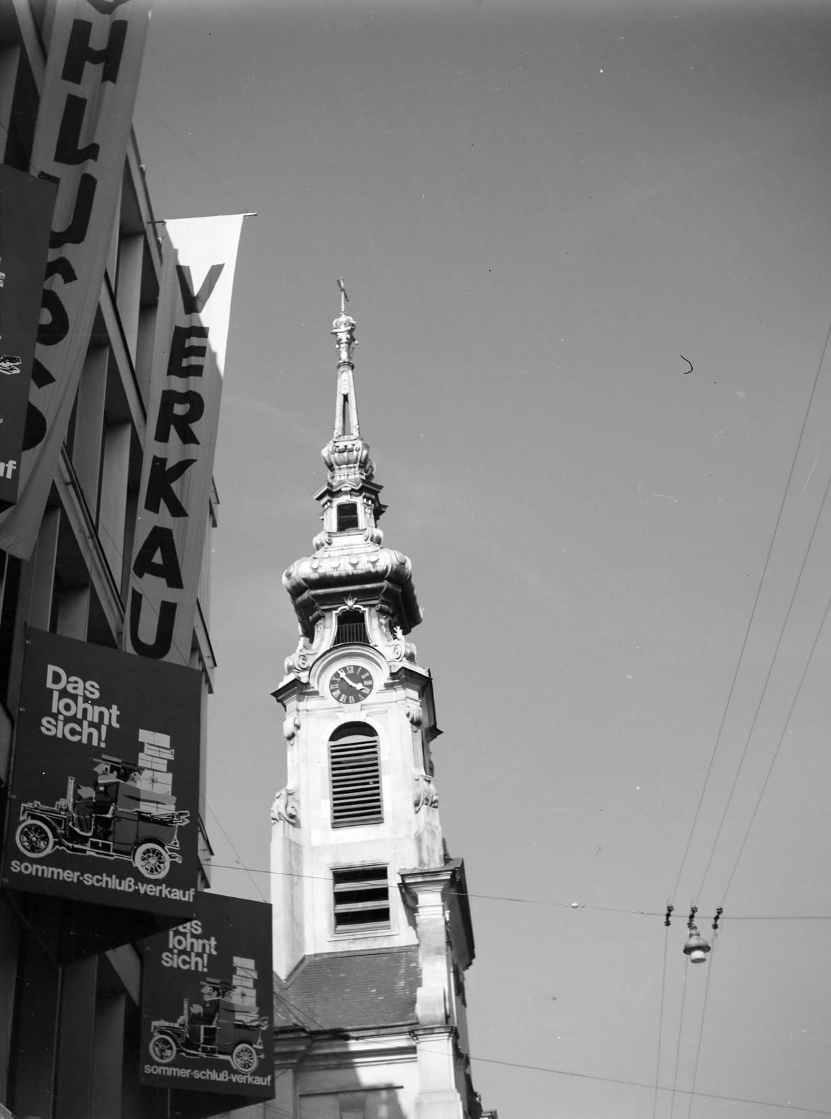 1970, Szomolányi József, templomtorony, német szöveg, toronyóra, Fortepan #302732