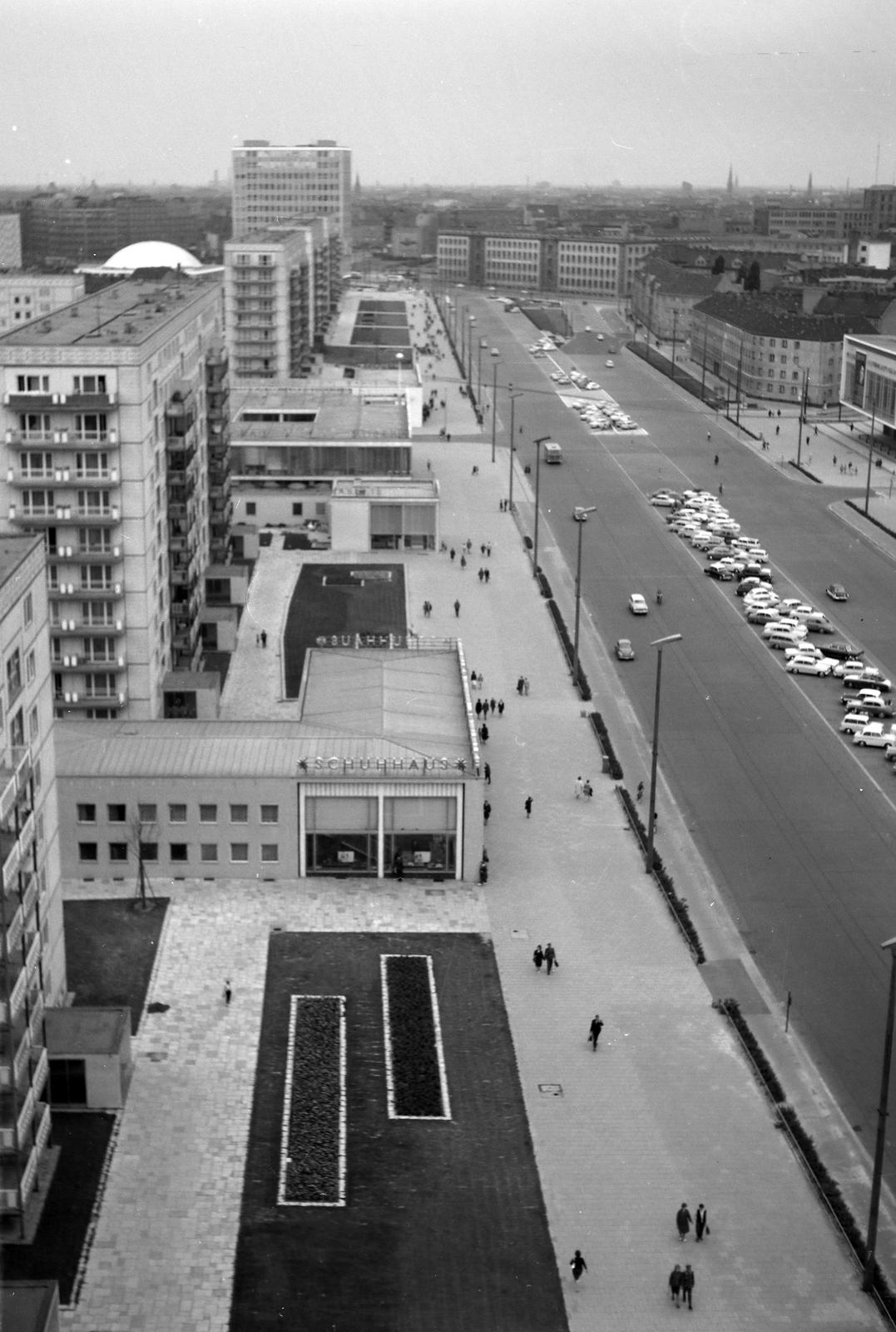 1964, Szomolányi József, madártávlat, modern építészet, utcakép, parkoló, Fortepan #302745