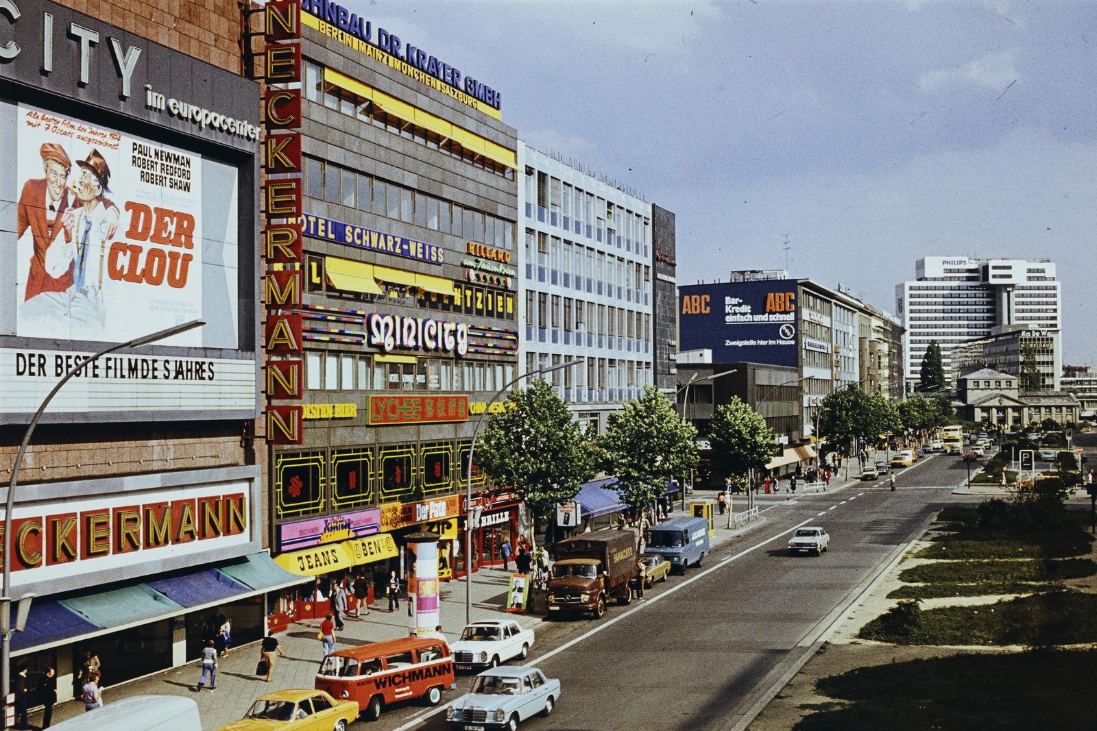 1977, Szomolányi József, modern architecture, street view, colorful, ad, Fortepan #302792