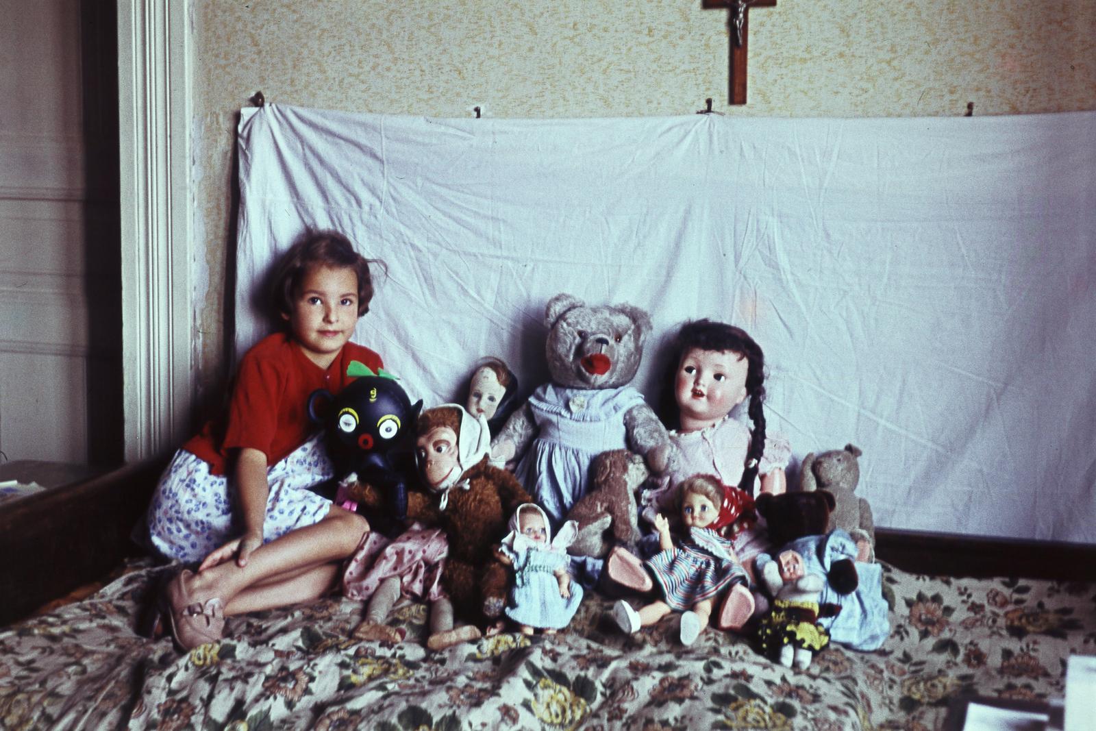 1953, Szomolányi József, színes, játék baba, kislány, gyűjtemény, játék állat, Fortepan #302893